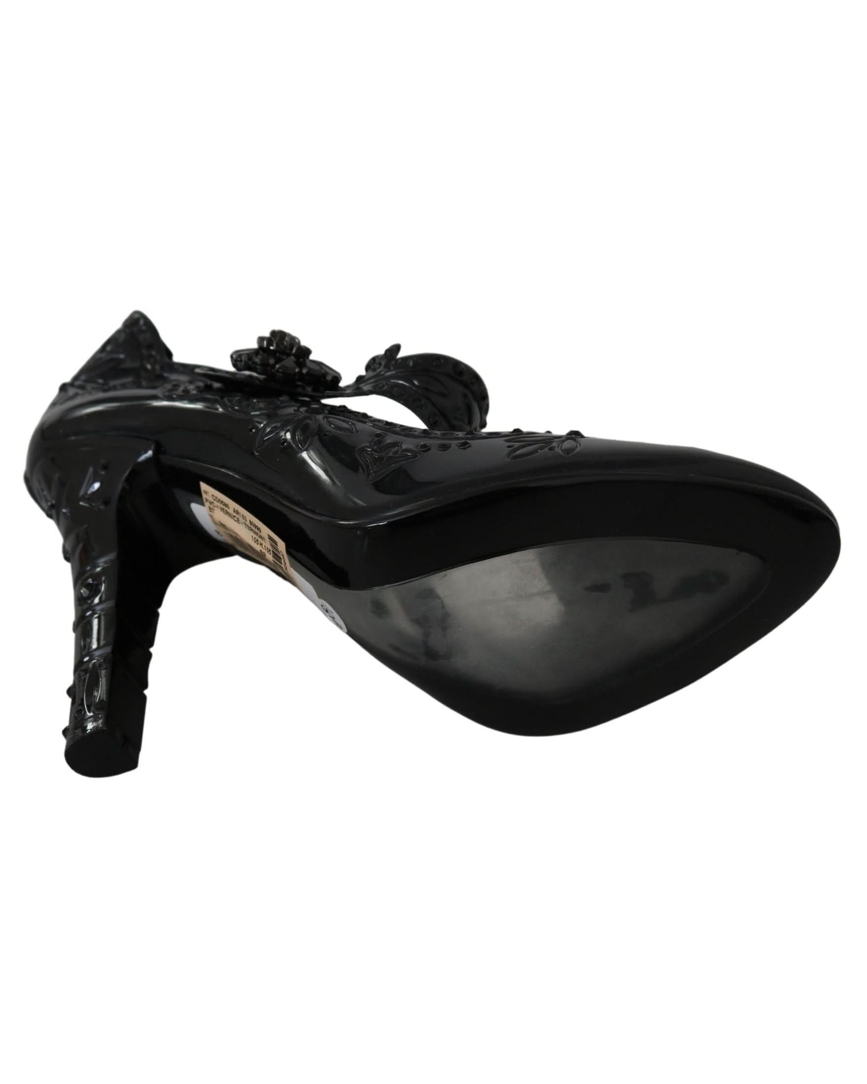 Dolce & Gabbana Black Floral Crystal Cinderella Heels Heels