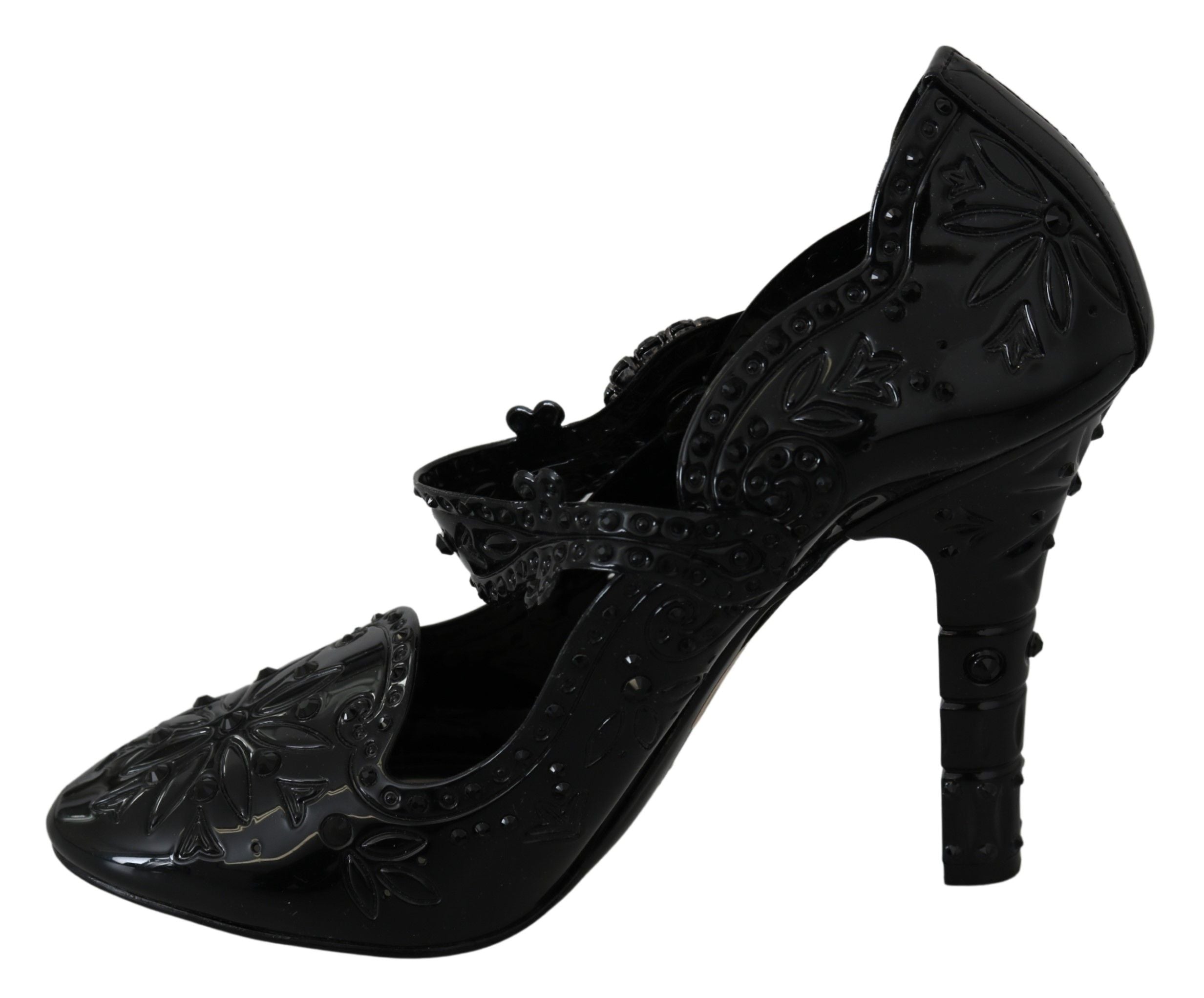 Dolce & Gabbana Black Floral Crystal Cinderella Heels Glam Steals