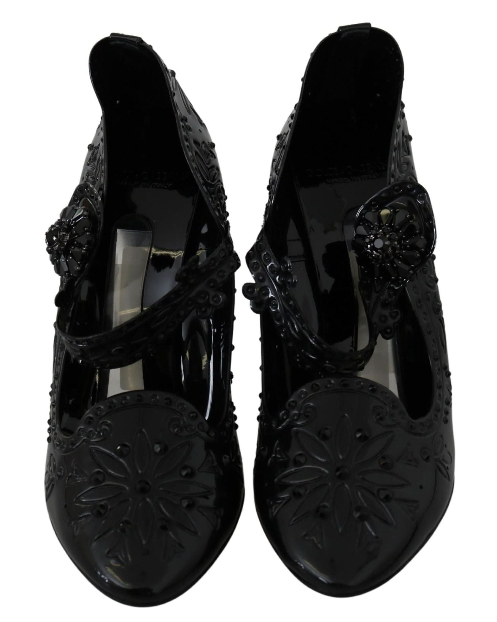 Dolce & Gabbana Black Floral Crystal Cinderella Heels Heels