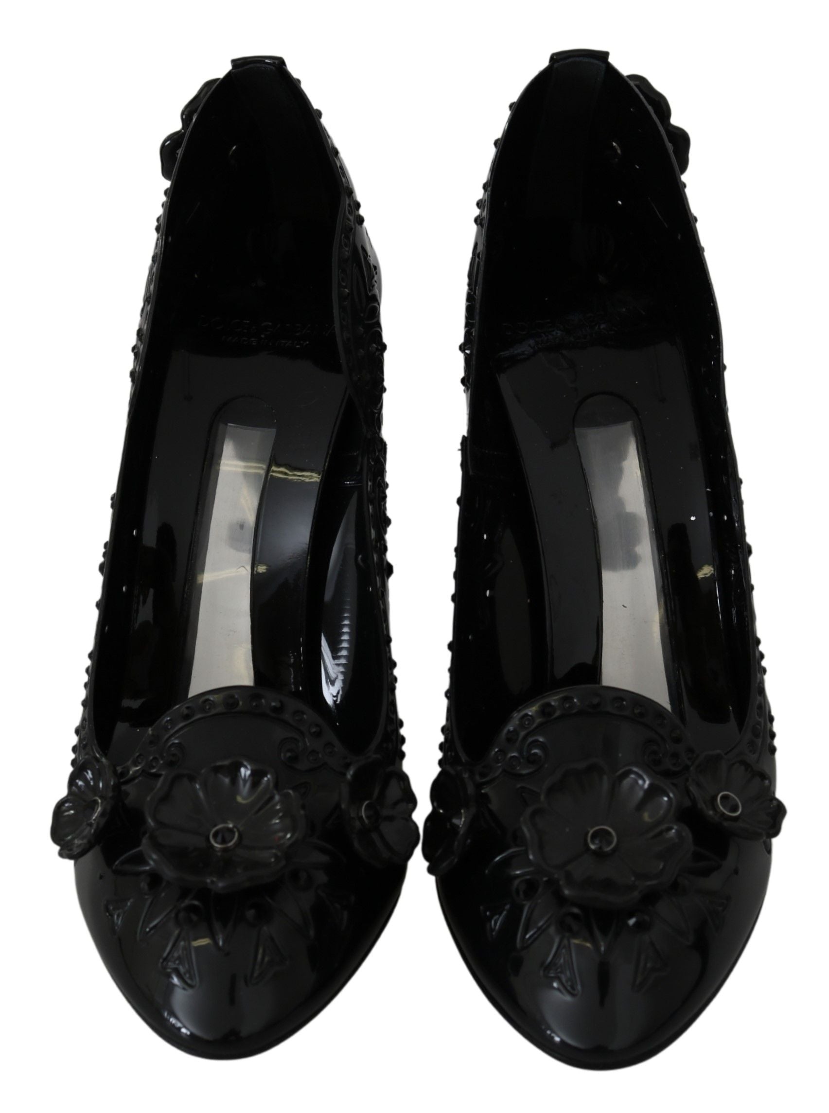 Dolce & Gabbana Black Floral Crystal Cinderella Heels Glam Steals