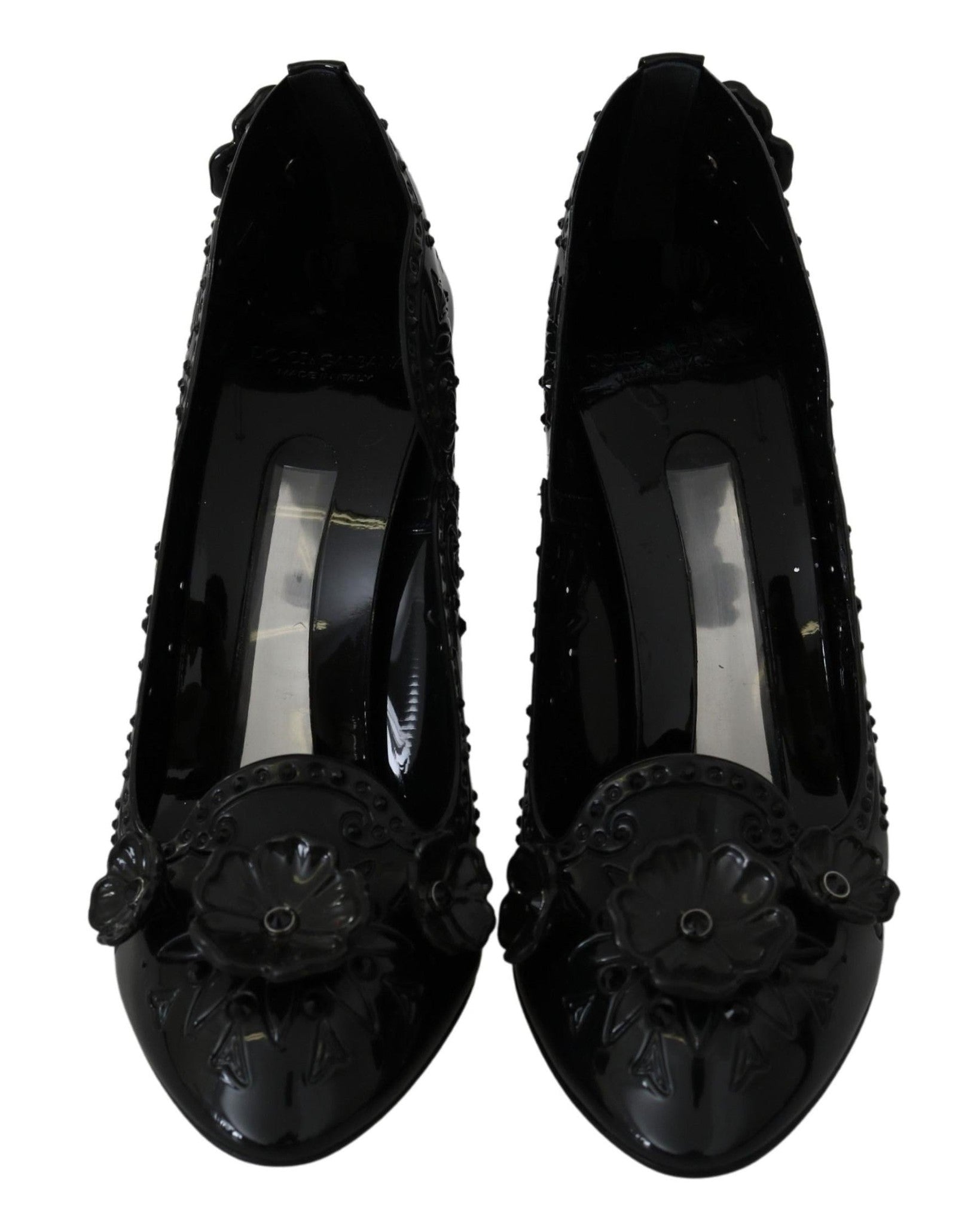 Dolce & Gabbana Black Floral Crystal Cinderella Heels Heels