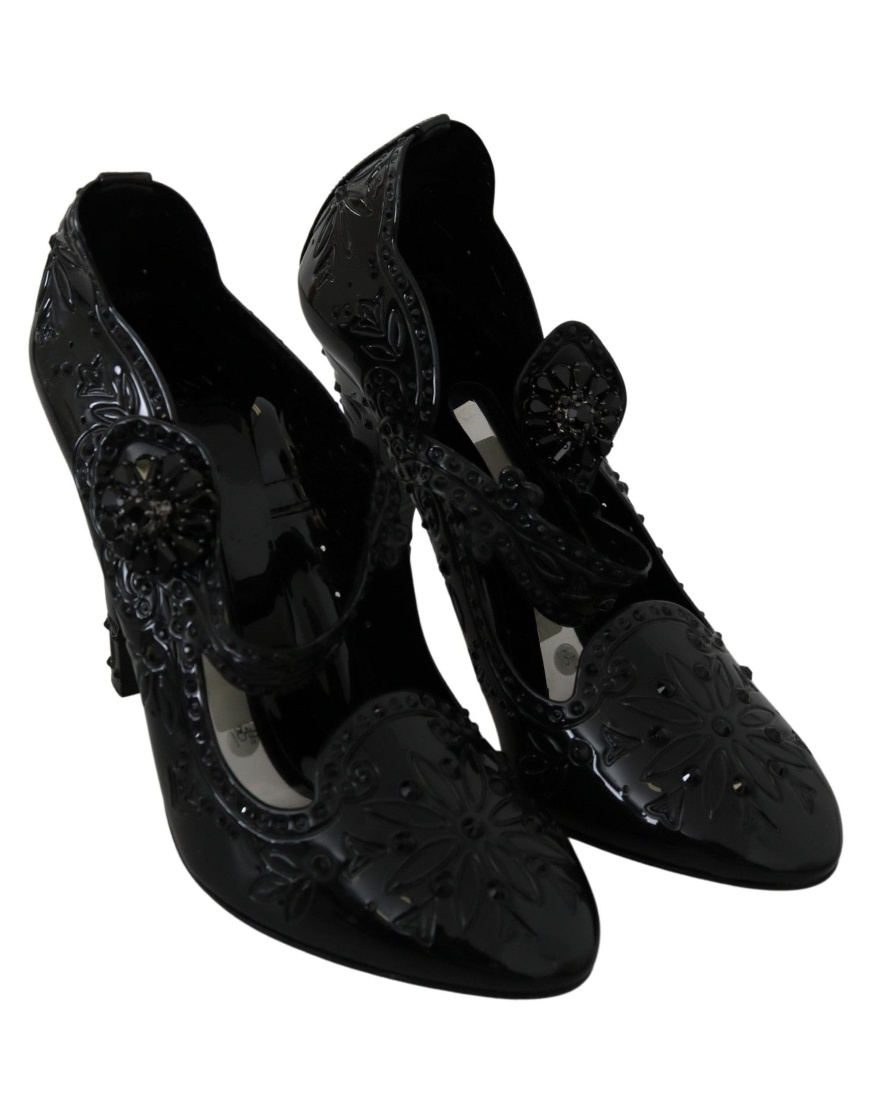 Dolce & Gabbana Black Floral Crystal Cinderella Heels Heels