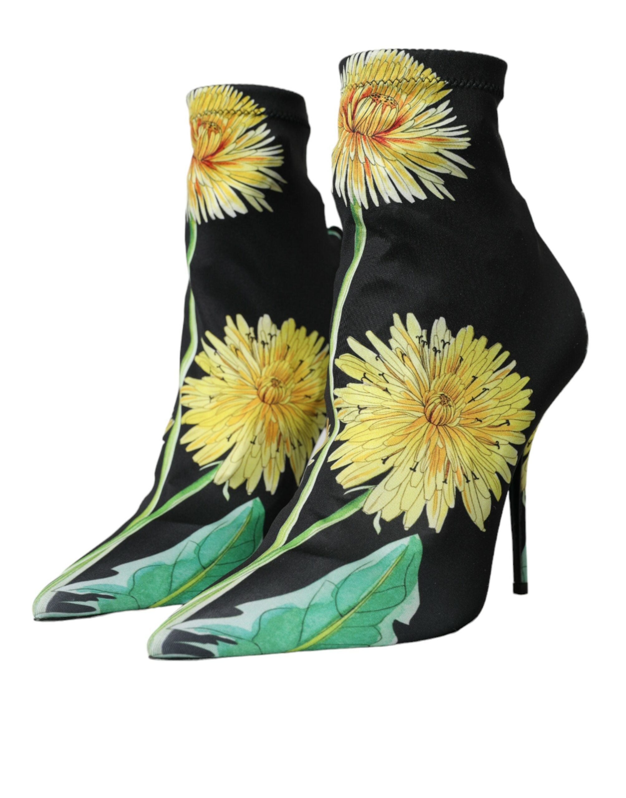 Dolce & Gabbana Black Floral Jersey Stretch Ankle Boots Shoes Glam Steals