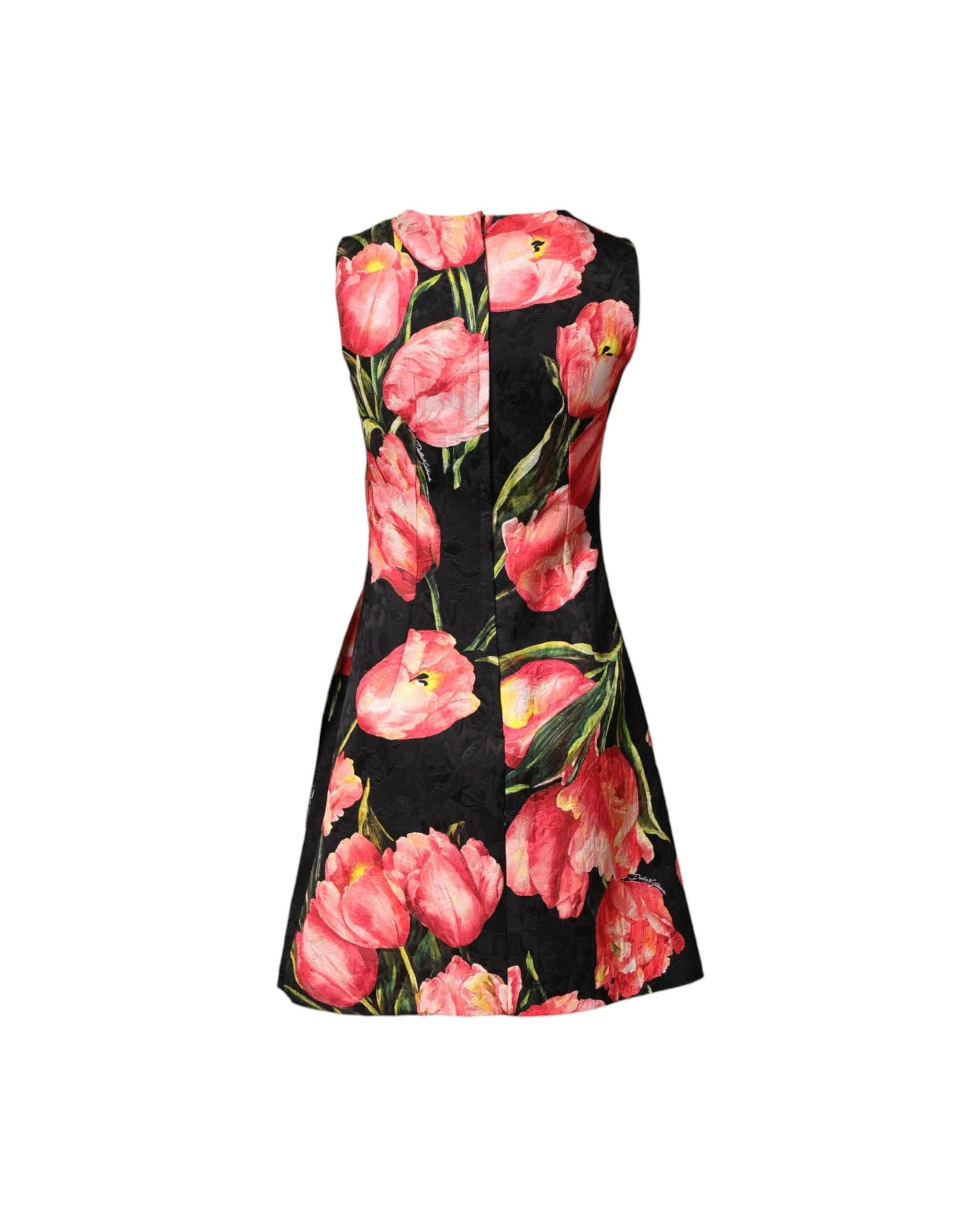 Dolce & Gabbana Black Floral Print Viscose A Line Mini Dress Dresses