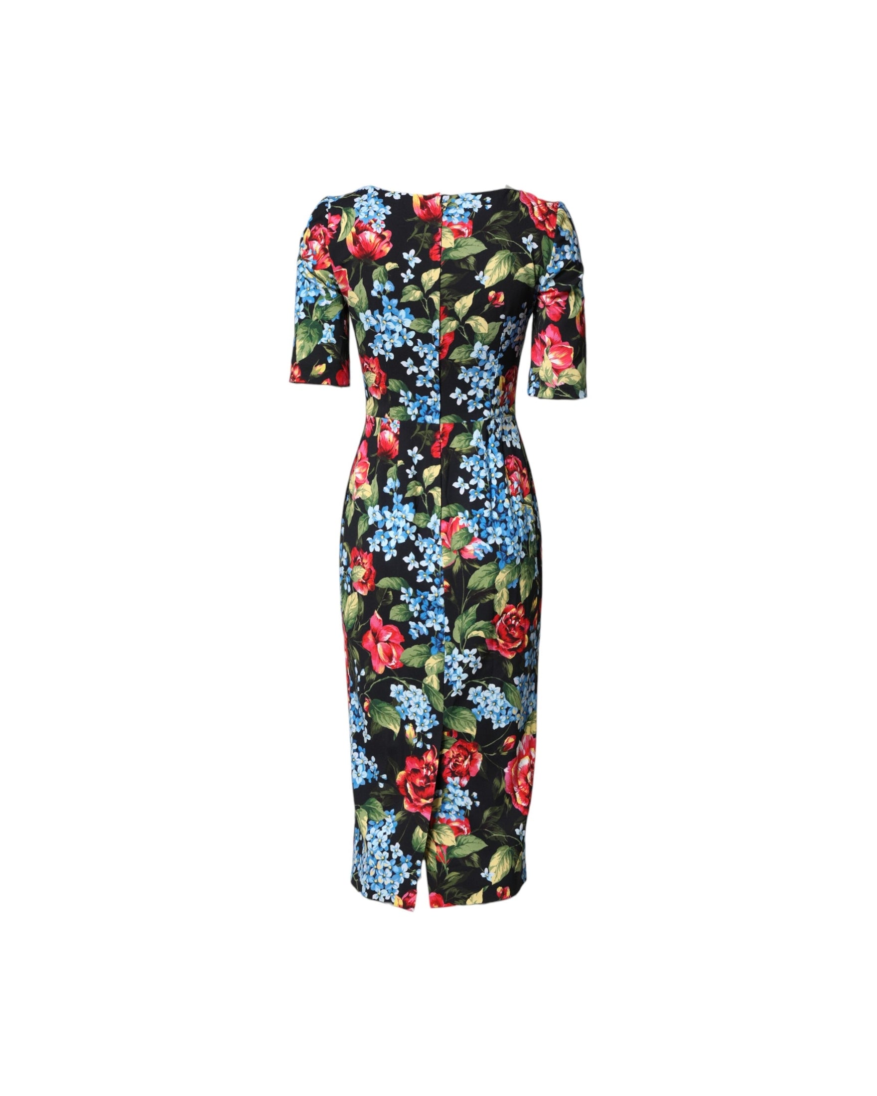 Dolce & Gabbana Black Floral Print Viscose Sheath Midi Dress Glam Steals