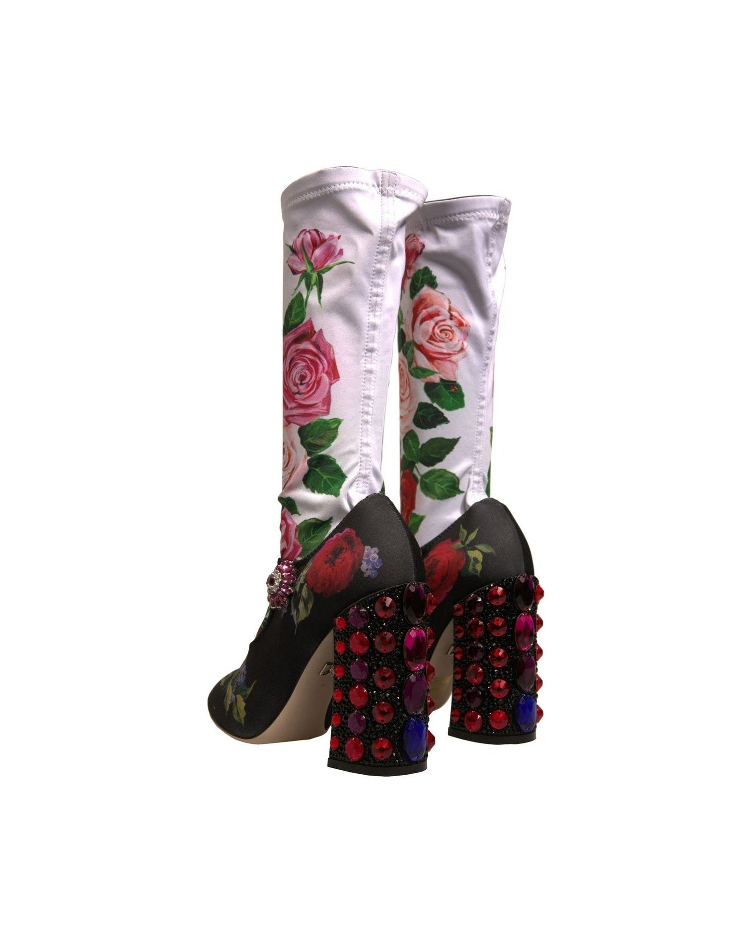 Dolce & Gabbana Black Floral Socks Crystal Boots Jersey Shoes Glam Steals