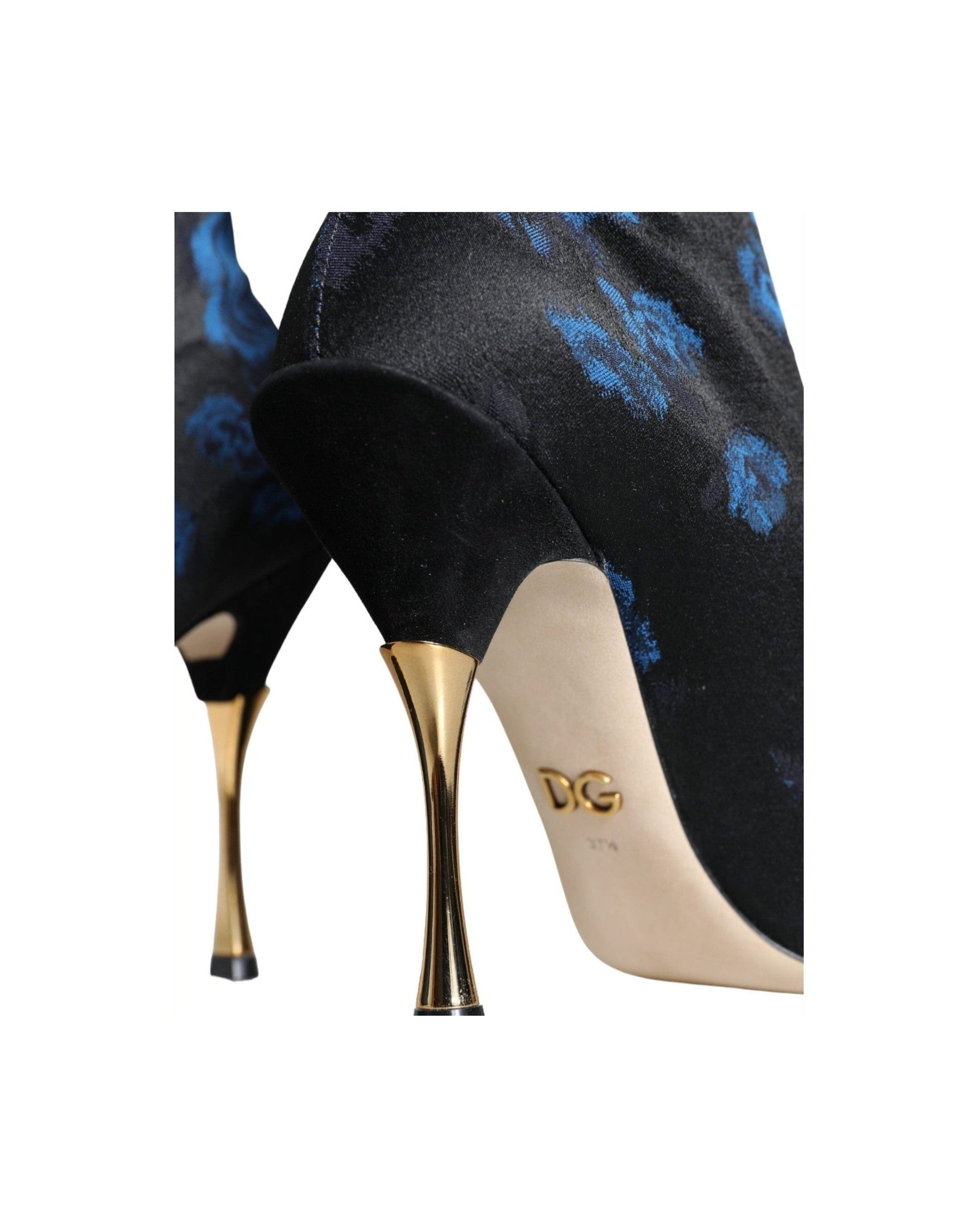 Dolce & Gabbana Black Floral Stretch Mid Calf Boots Shoes Glam Steals