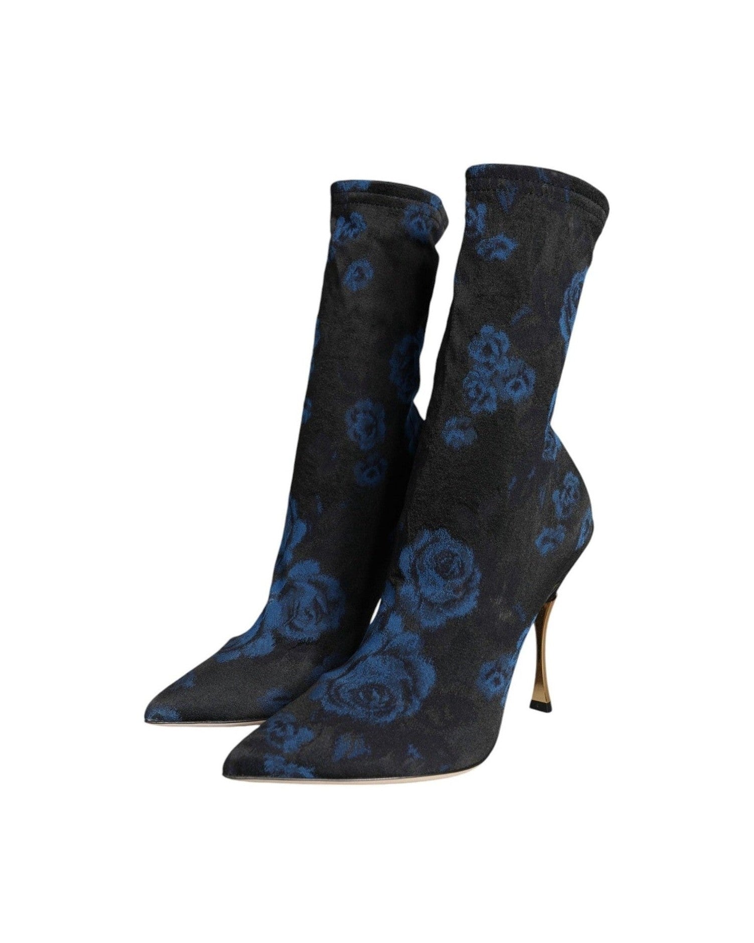 Dolce & Gabbana Black Floral Stretch Mid Calf Boots Shoes Glam Steals