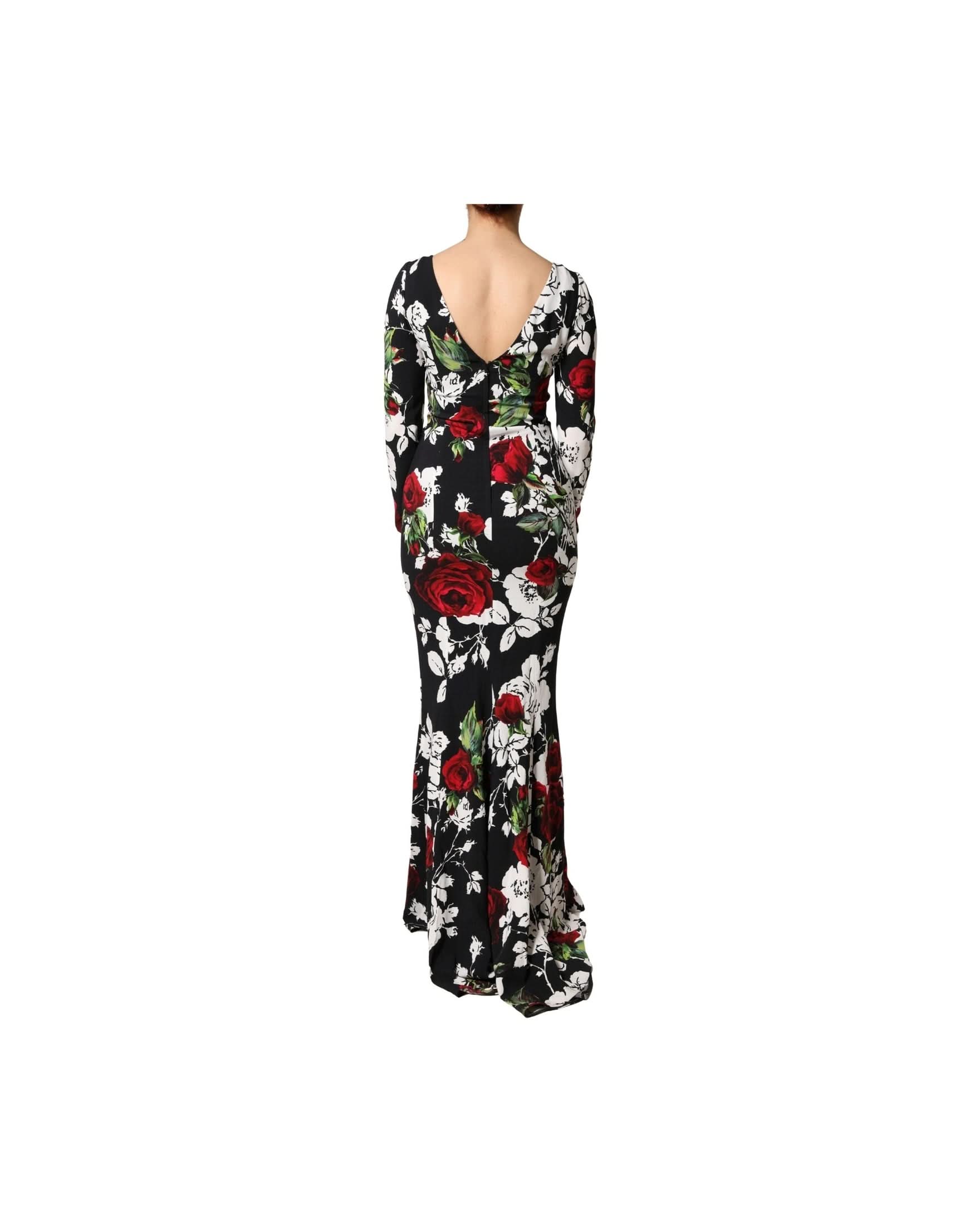 Dolce & Gabbana Black Floral Viscose Bodycon Long Gown Dress