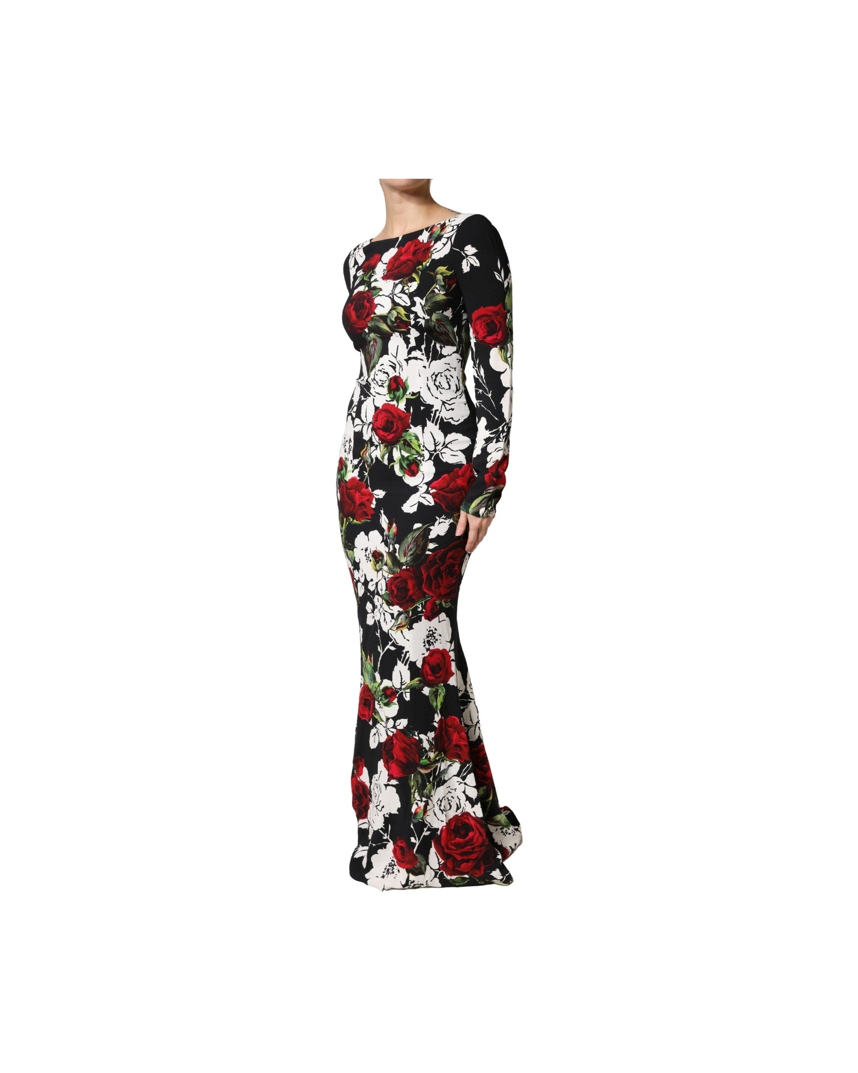 Dolce & Gabbana Black Floral Viscose Bodycon Long Gown Dress