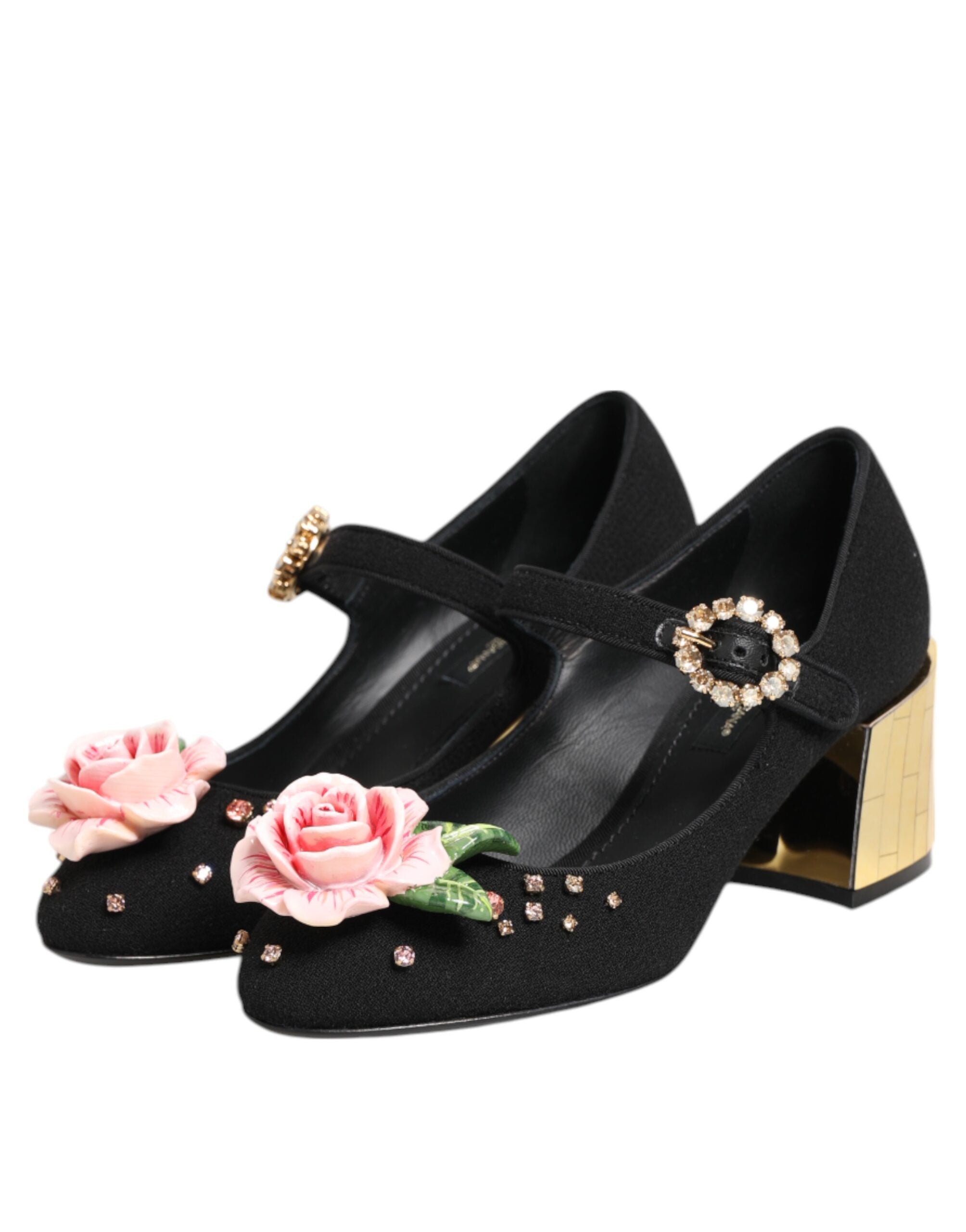Dolce & Gabbana Black Flower Crystal Embellished Mary Jane Shoes Glam Steals