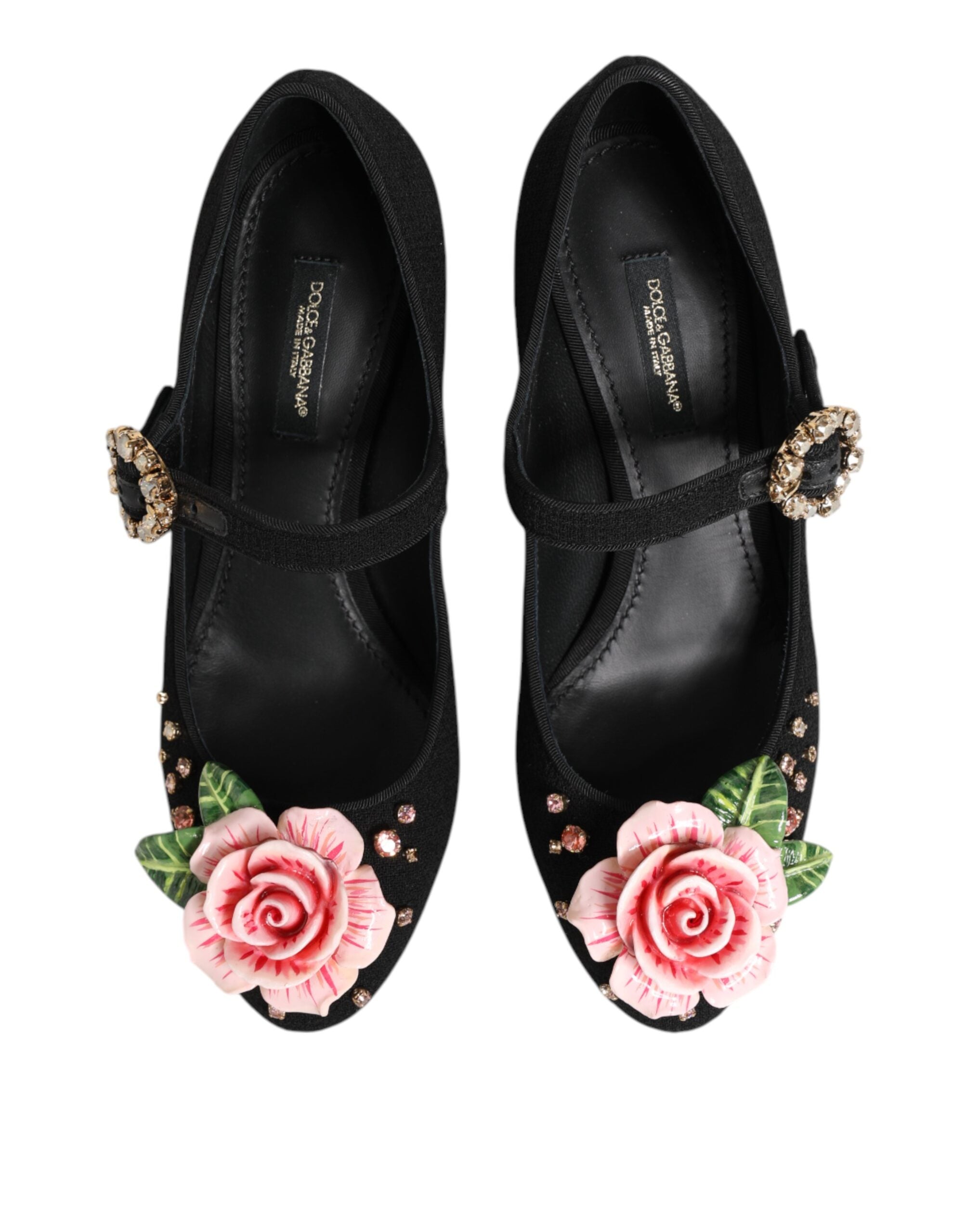 Dolce & Gabbana Black Flower Crystal Embellished Mary Jane Shoes Glam Steals