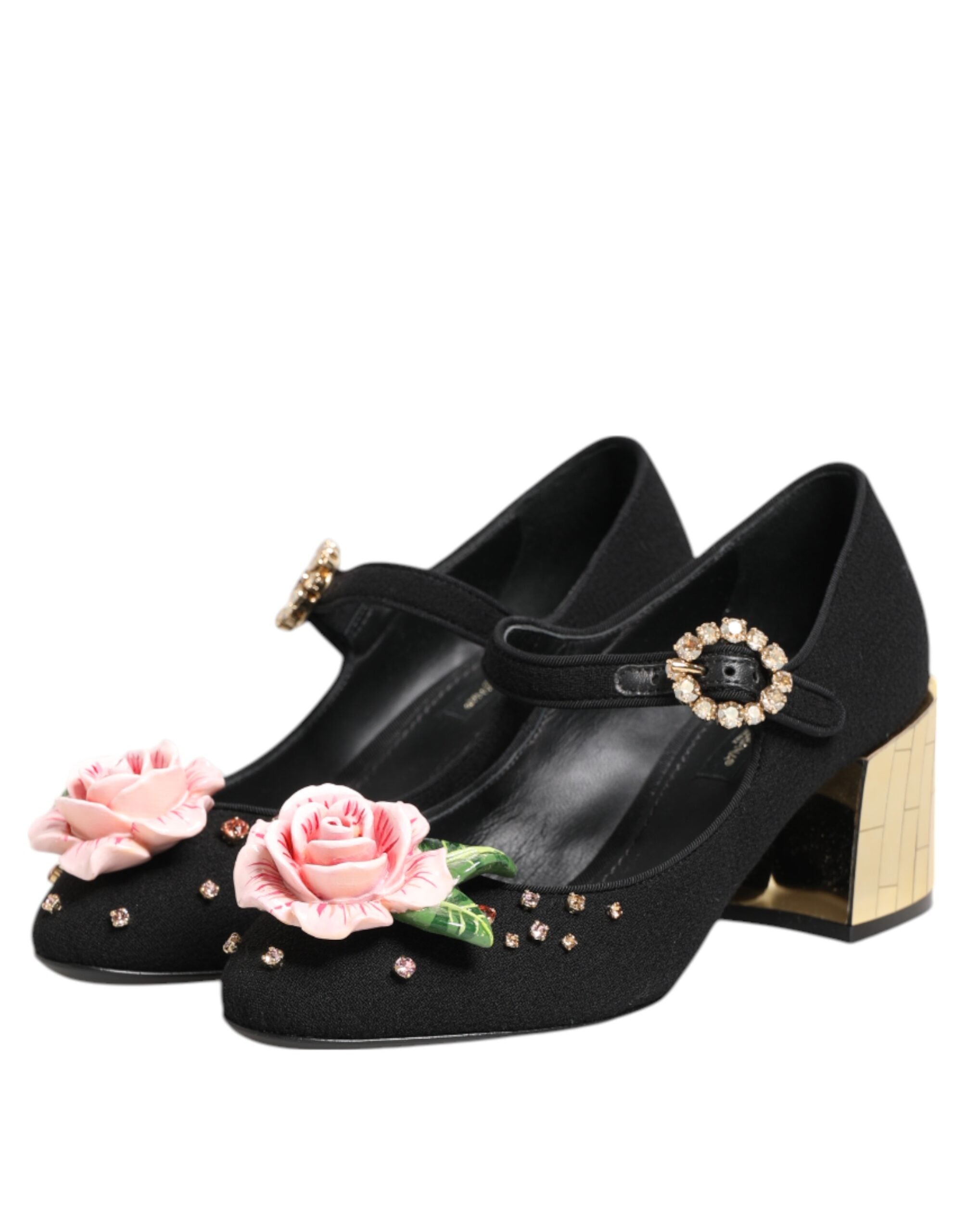 Dolce & Gabbana Black Flower Crystal Embellished Mary Jane Shoes Glam Steals