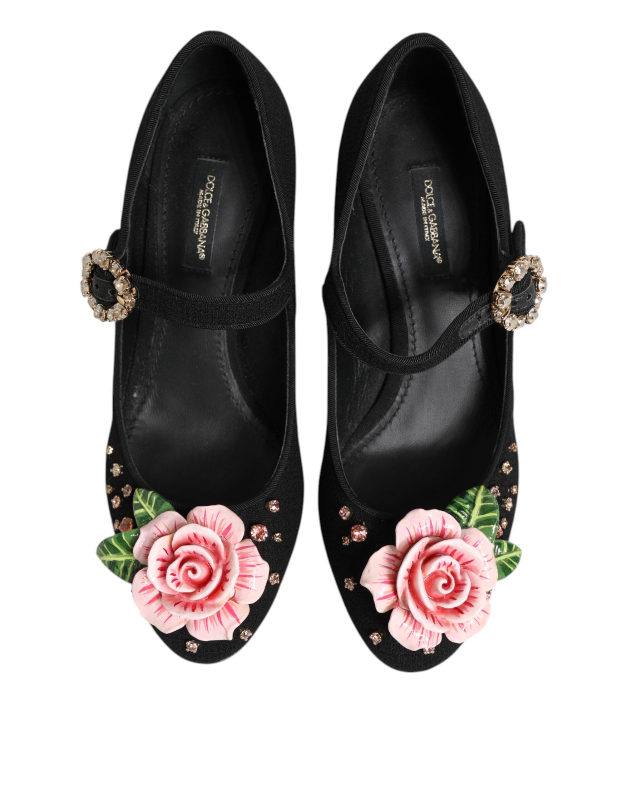 Dolce & Gabbana Black Flower Crystal Embellished Mary Jane Shoes Glam Steals