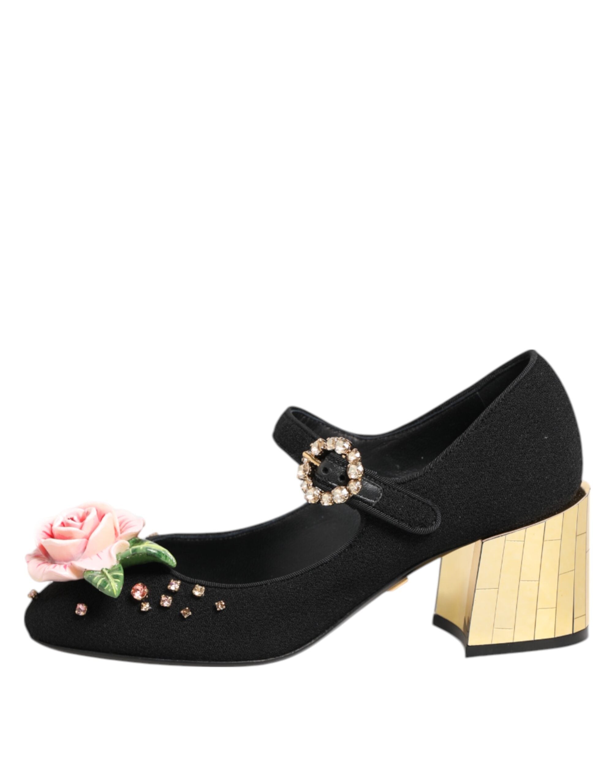 Dolce & Gabbana Black Flower Crystal Embellished Mary Jane Shoes Glam Steals