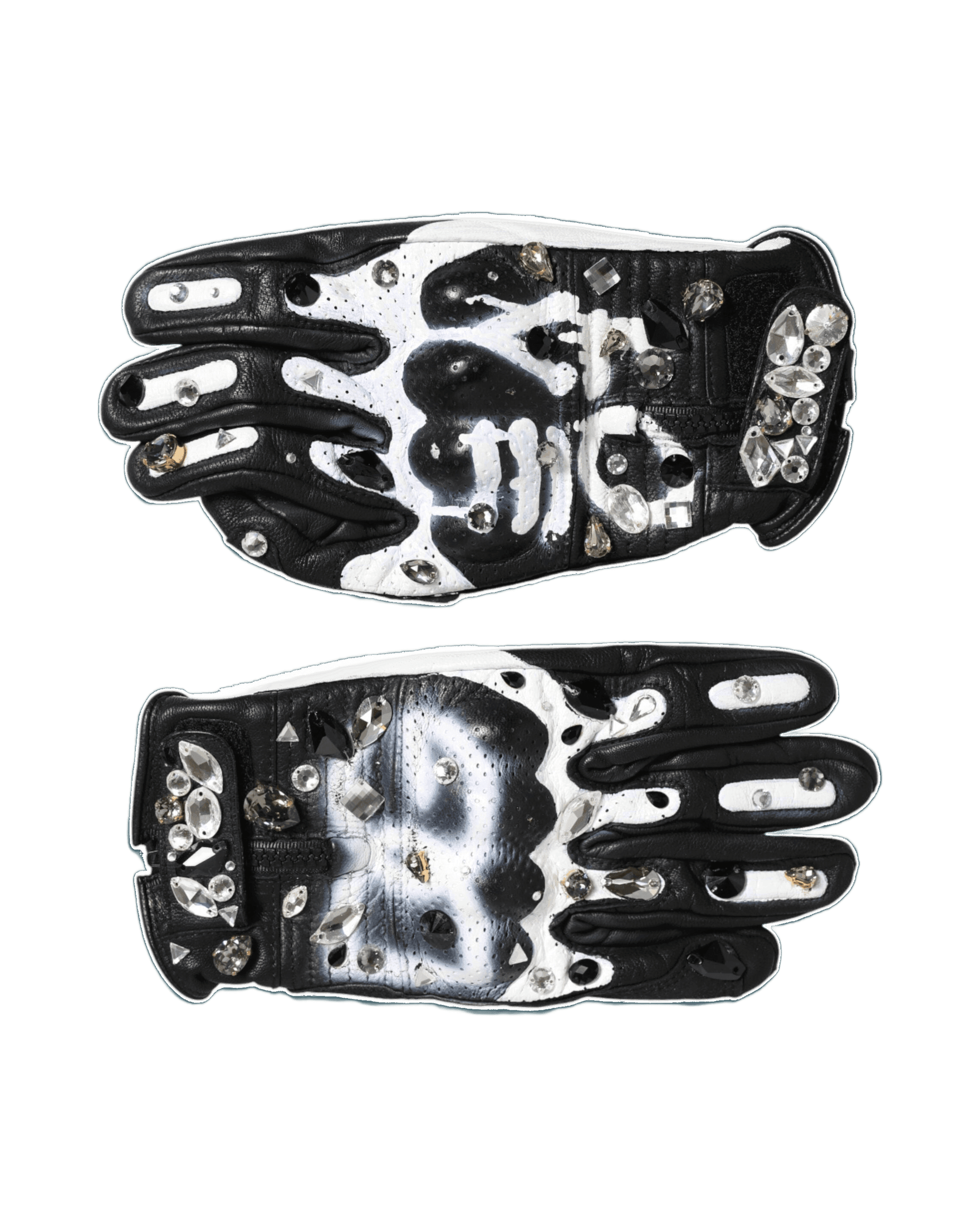 Dolce & Gabbana Black Gloves White Crystal Wrist Length Mitten Glam Steals