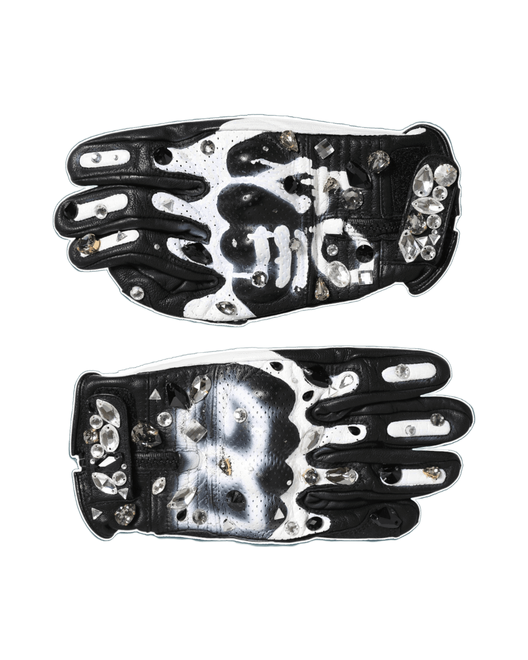 Dolce & Gabbana Black Gloves White Crystal Wrist Length Mitten Glam Steals