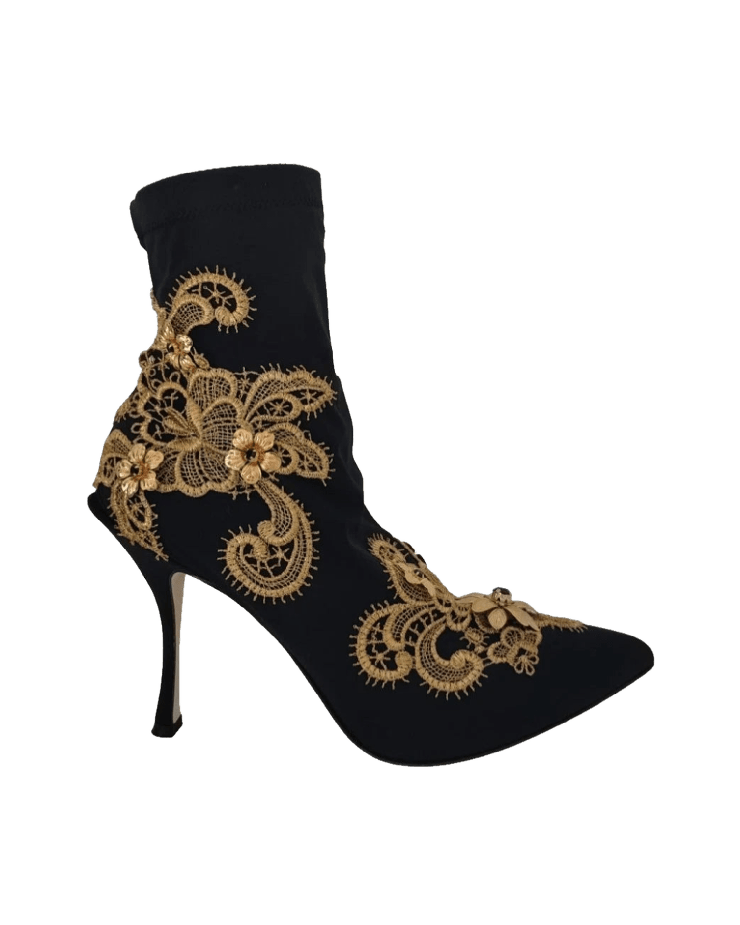 Dolce & Gabbana Black Gold Embroidery Crystal Boots Shoes Boots
