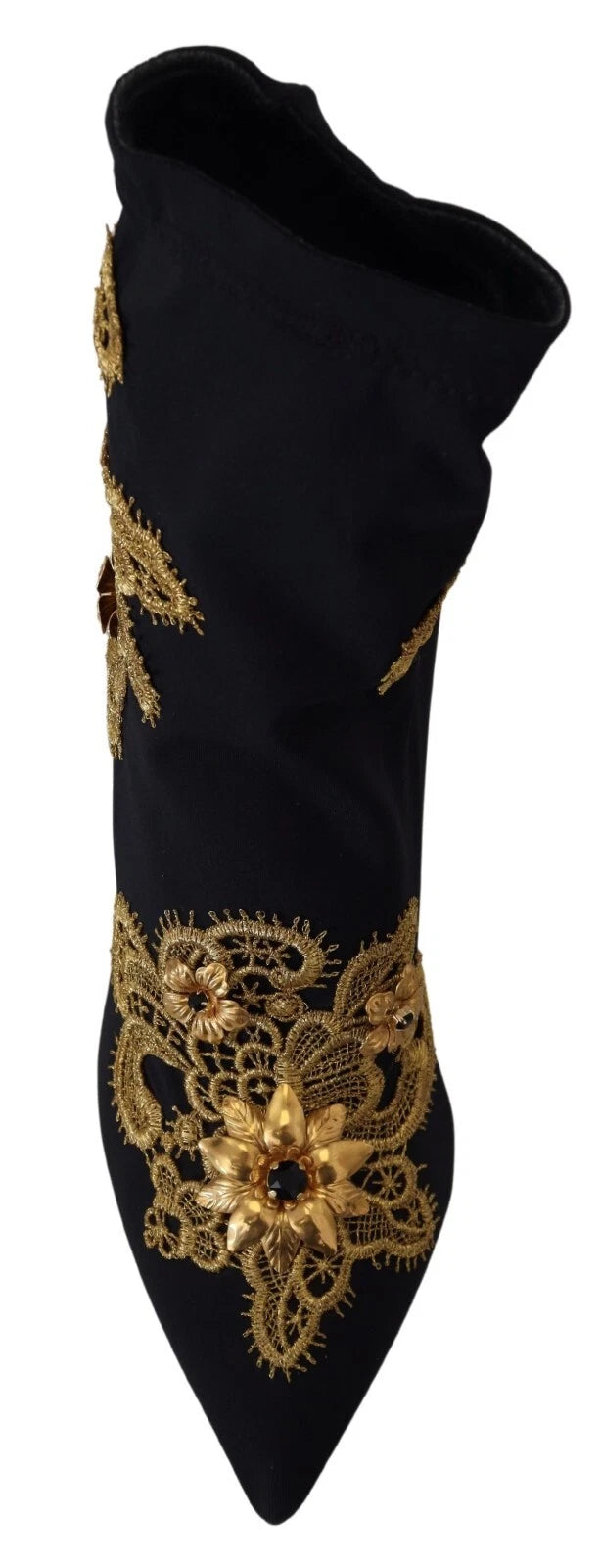 Dolce & Gabbana Black Gold Embroidery Crystal Boots Shoes Glam Steals