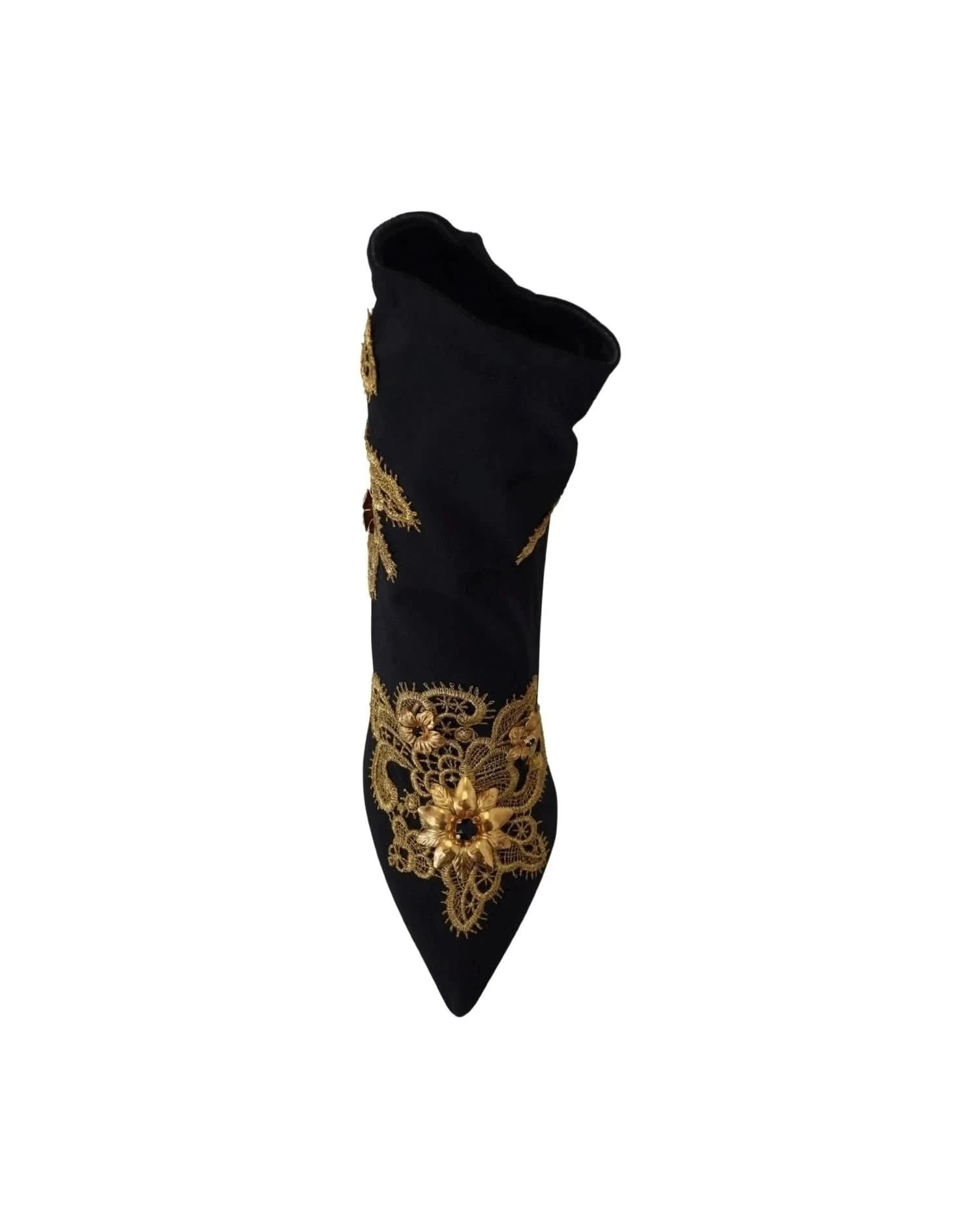 Dolce & Gabbana Black Gold Embroidery Crystal Boots Shoes Boots