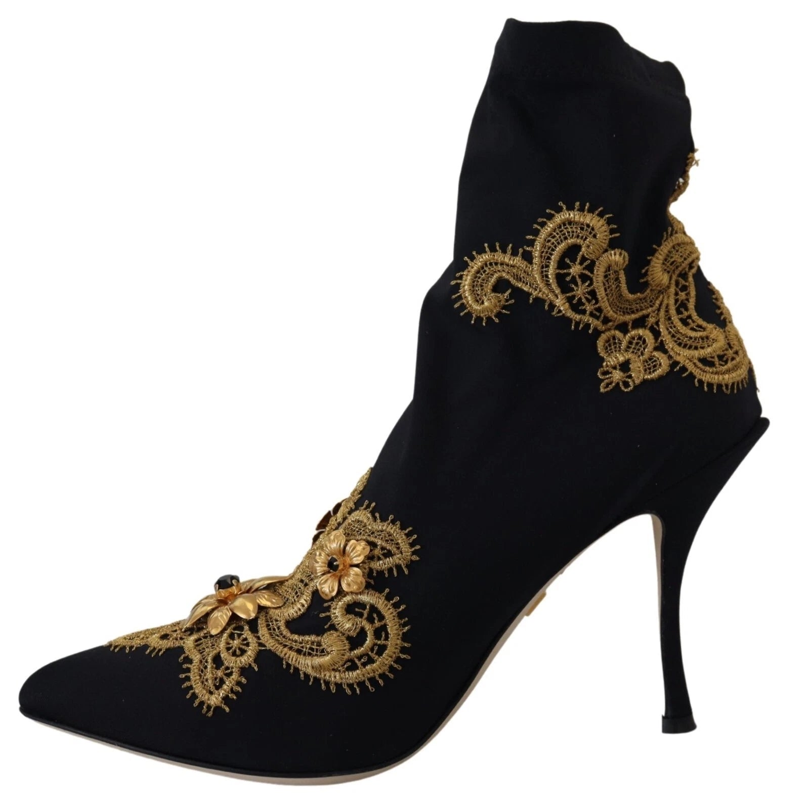 Dolce & Gabbana Black Gold Embroidery Crystal Boots Shoes Glam Steals