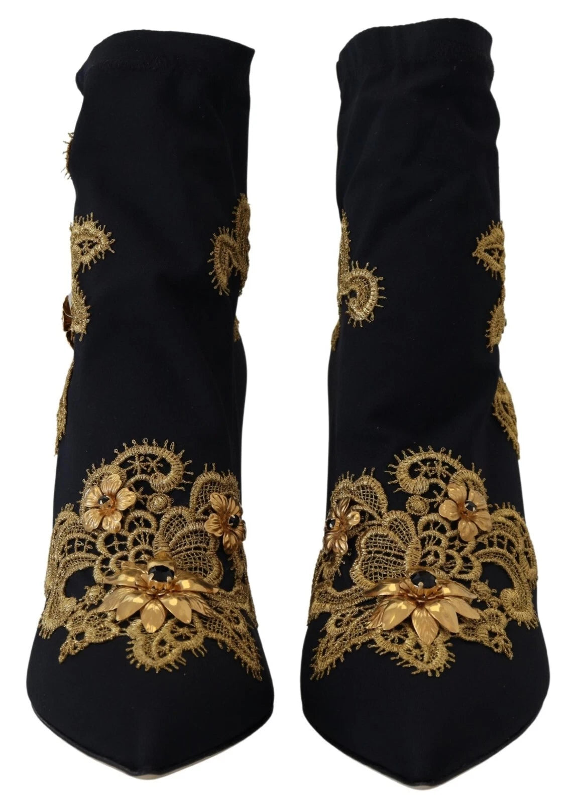 Dolce & Gabbana Black Gold Embroidery Crystal Boots Shoes Glam Steals