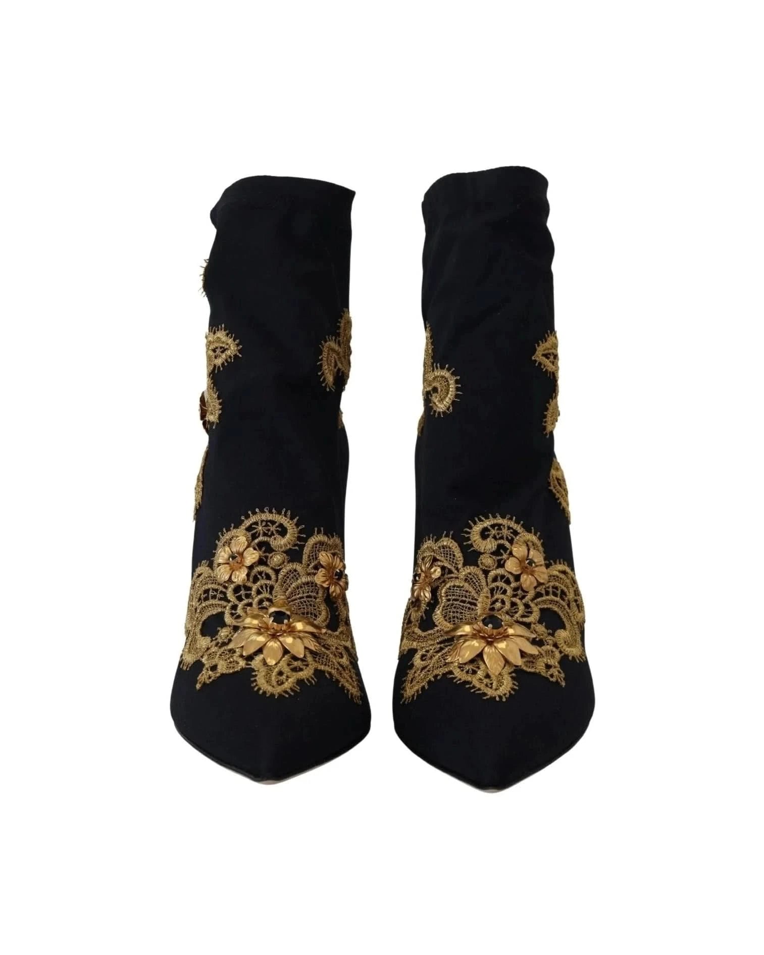 Dolce & Gabbana Black Gold Embroidery Crystal Boots Shoes Boots