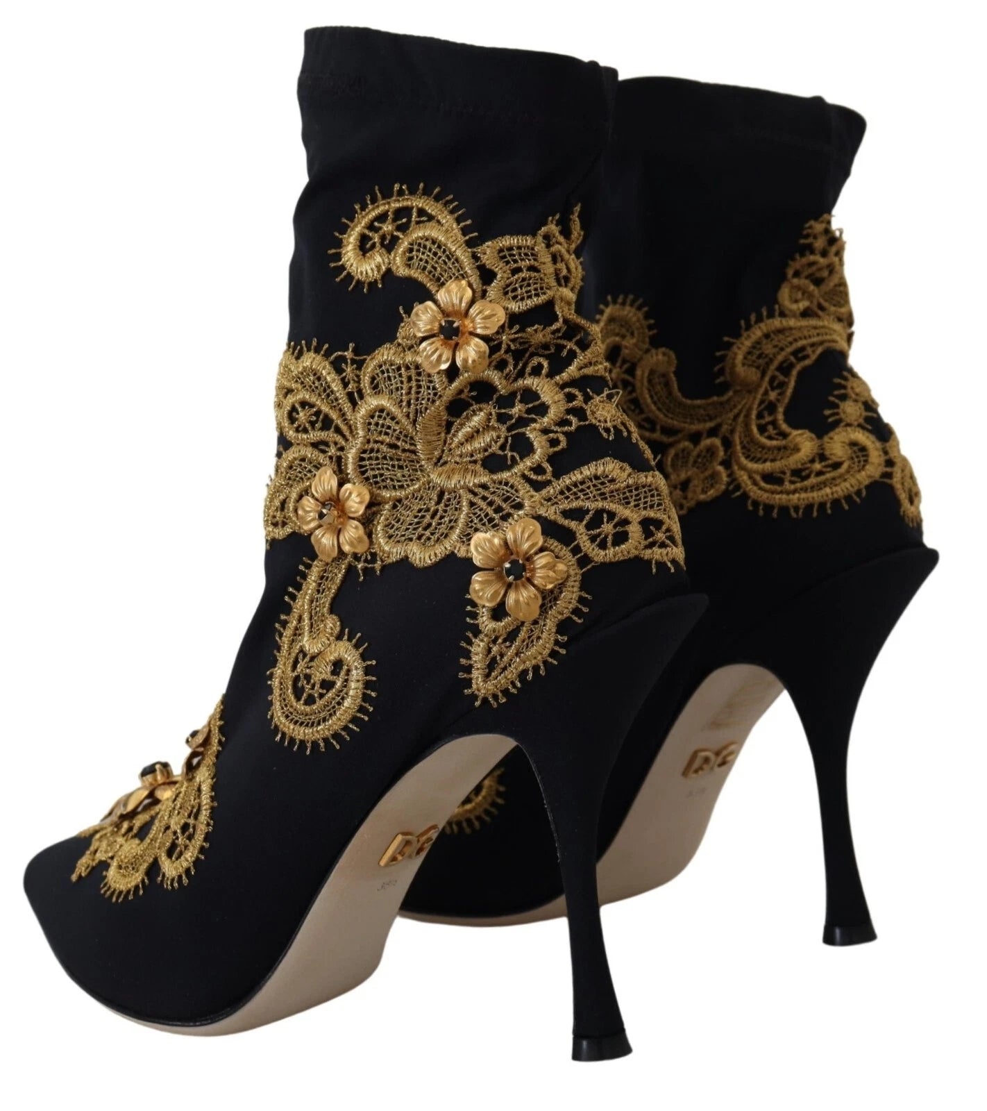 Dolce & Gabbana Black Gold Embroidery Crystal Boots Shoes Glam Steals