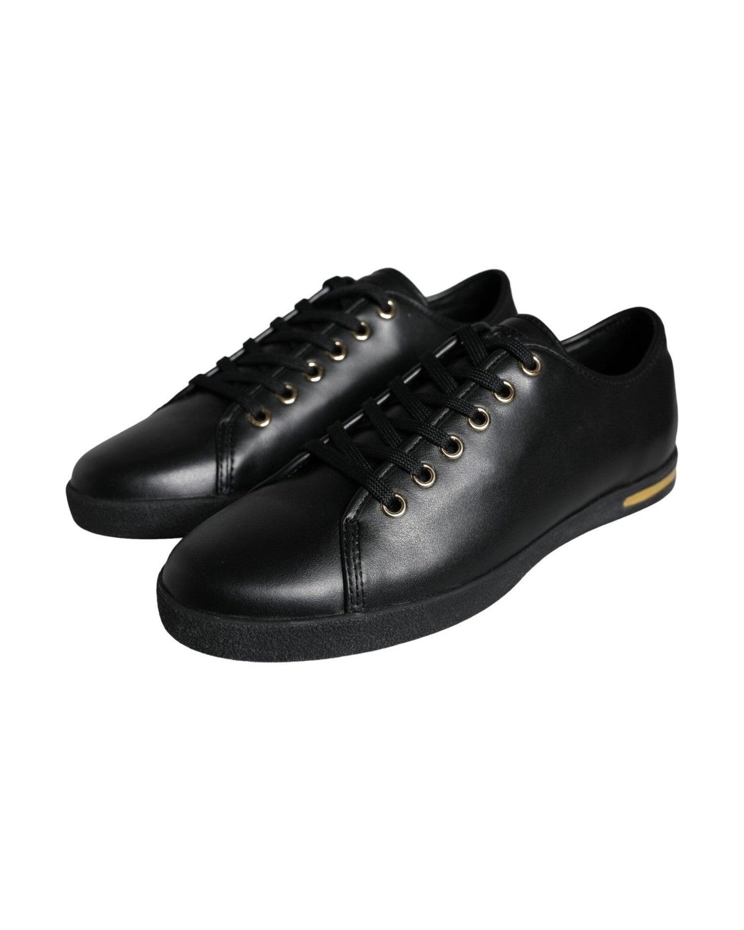 Dolce & Gabbana Black Gold Leather Classic Sneakers Shoes Sneakers