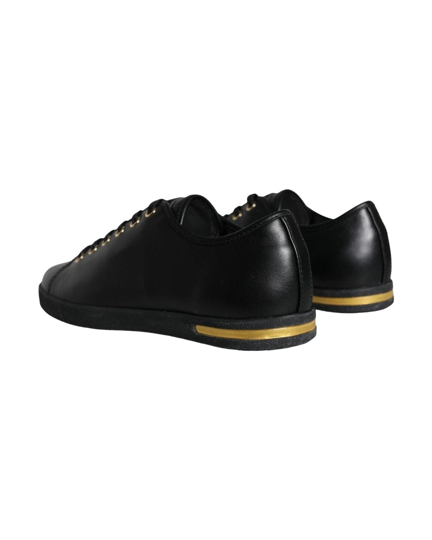 Dolce & Gabbana Black Gold Leather Classic Sneakers Shoes Sneakers