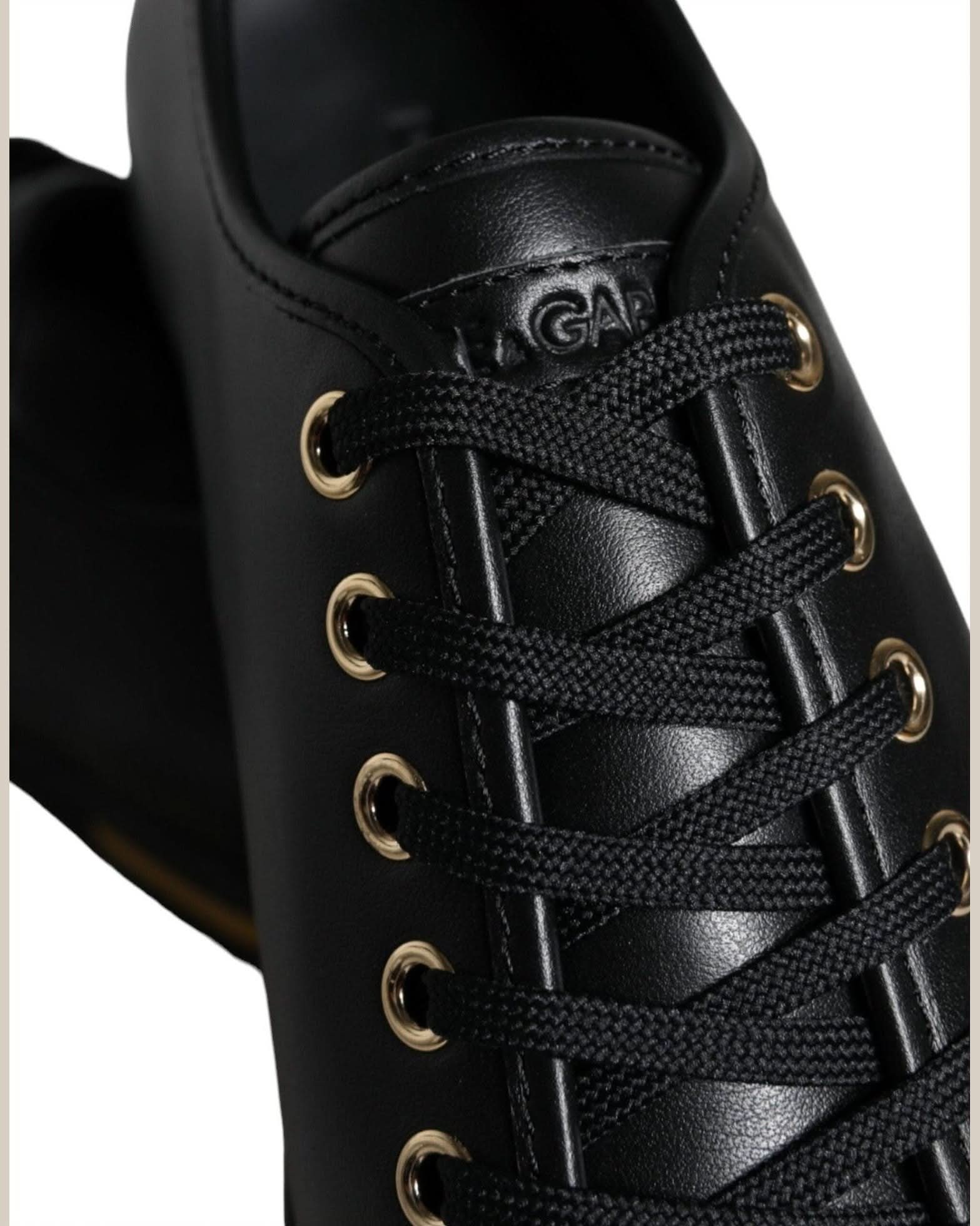 Dolce & Gabbana Black Gold Leather Classic Sneakers Shoes Sneakers