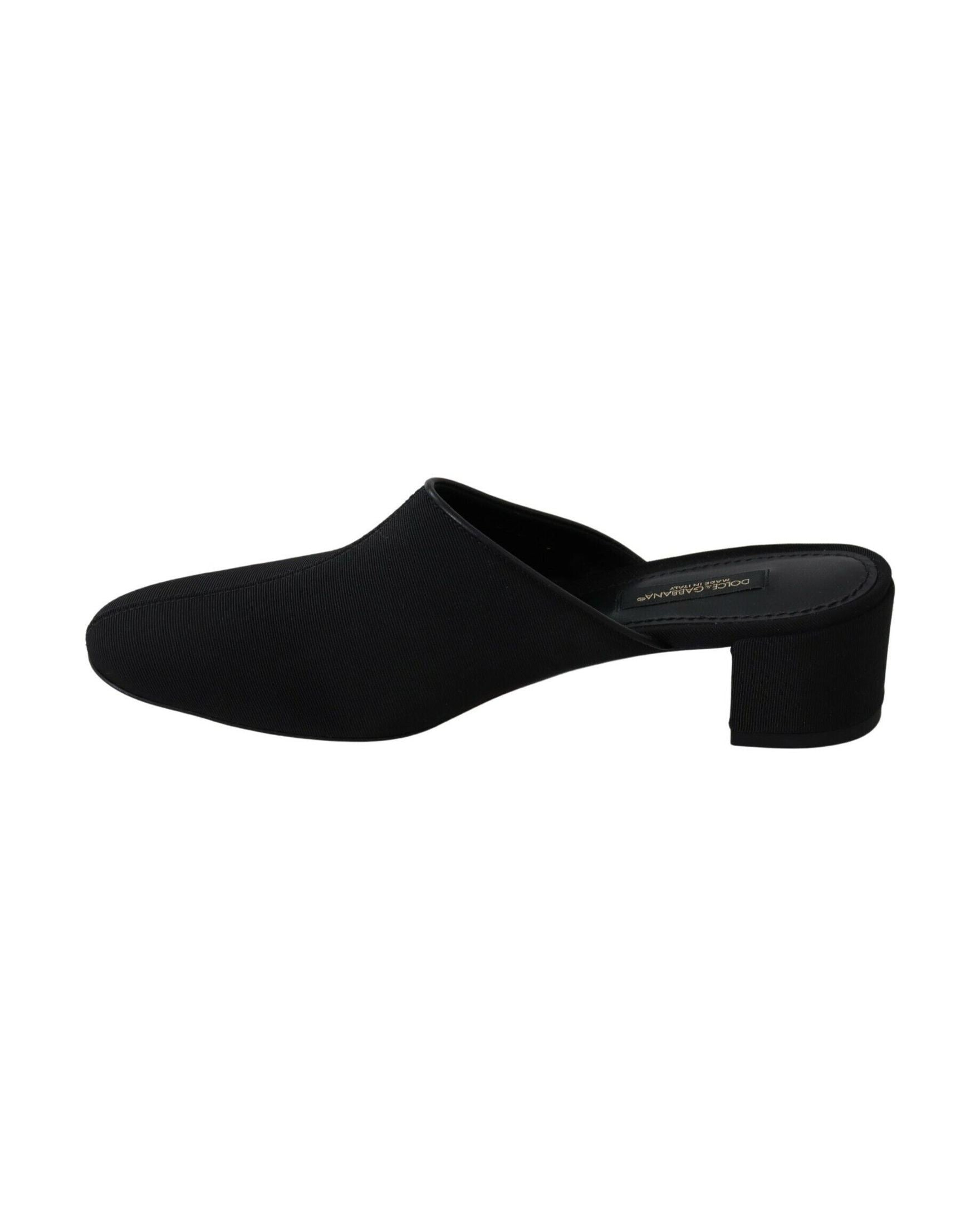 Dolce & Gabbana Black Grosgrain Slides Heels