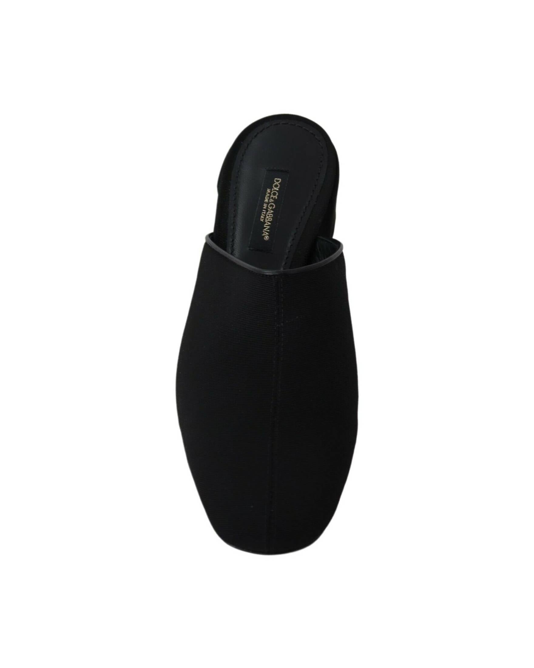 Dolce & Gabbana Black Grosgrain Slides Heels