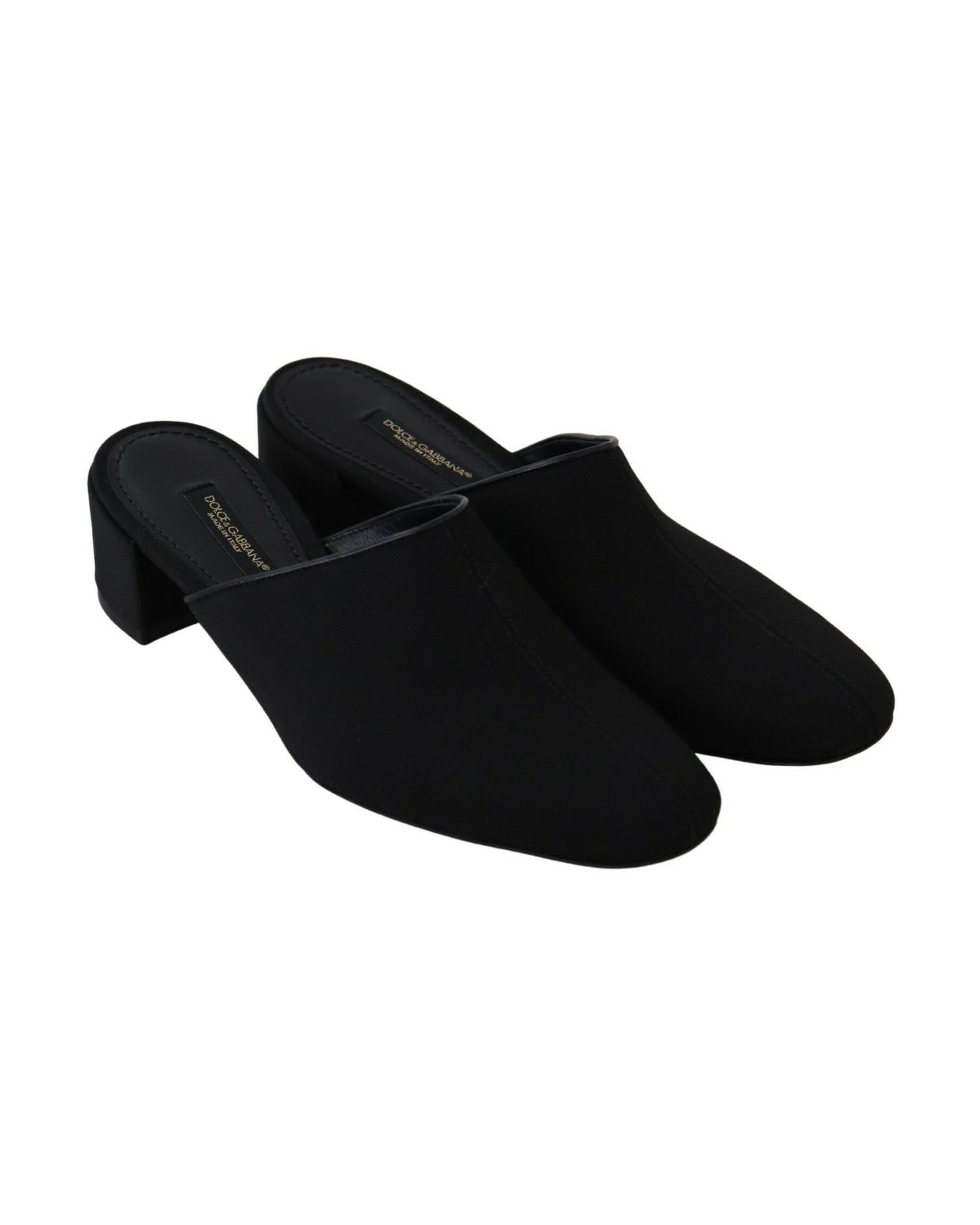 Dolce & Gabbana Black Grosgrain Slides Heels