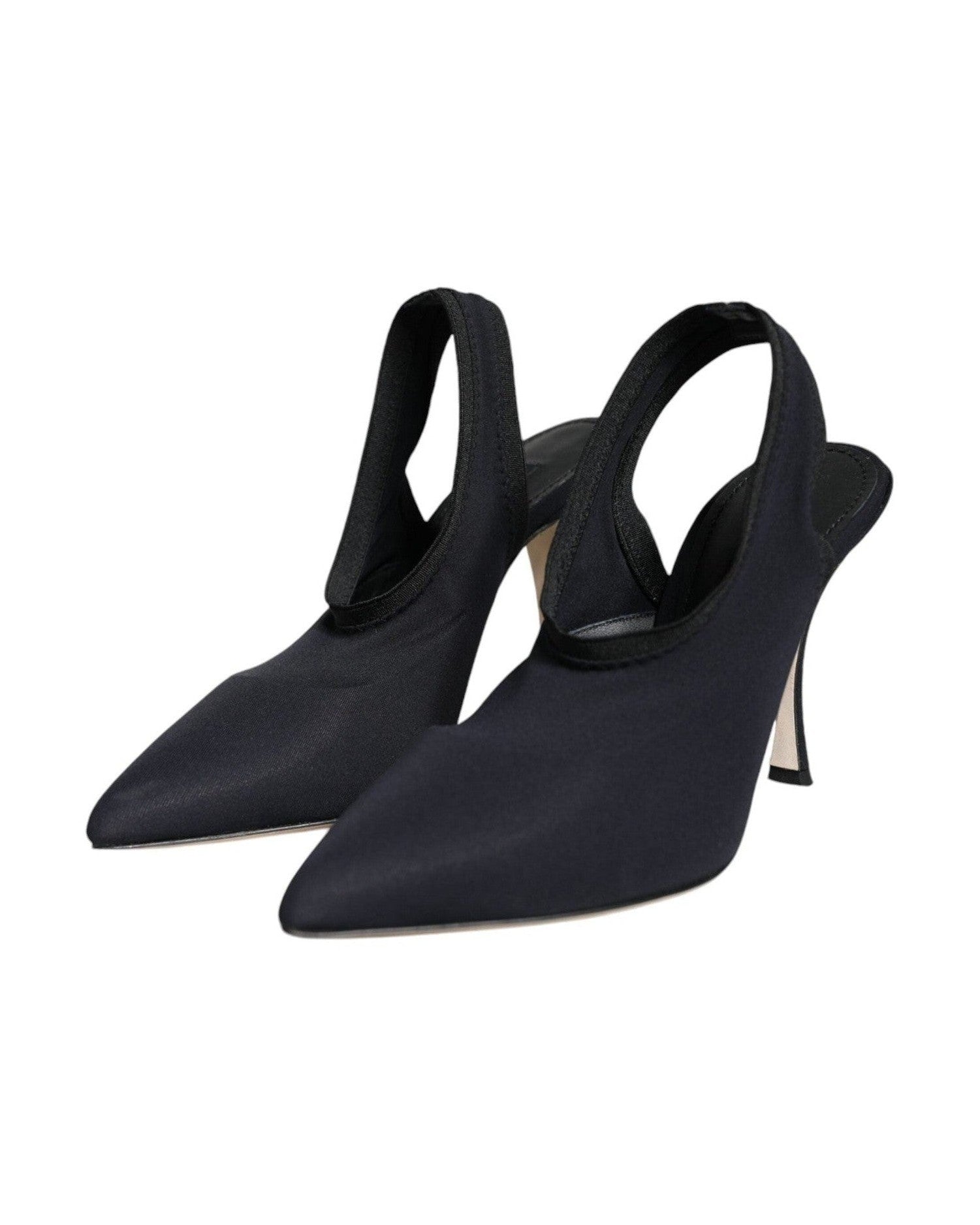 Dolce & Gabbana Black Jersey Stretch Heels Slingback Shoes Heels