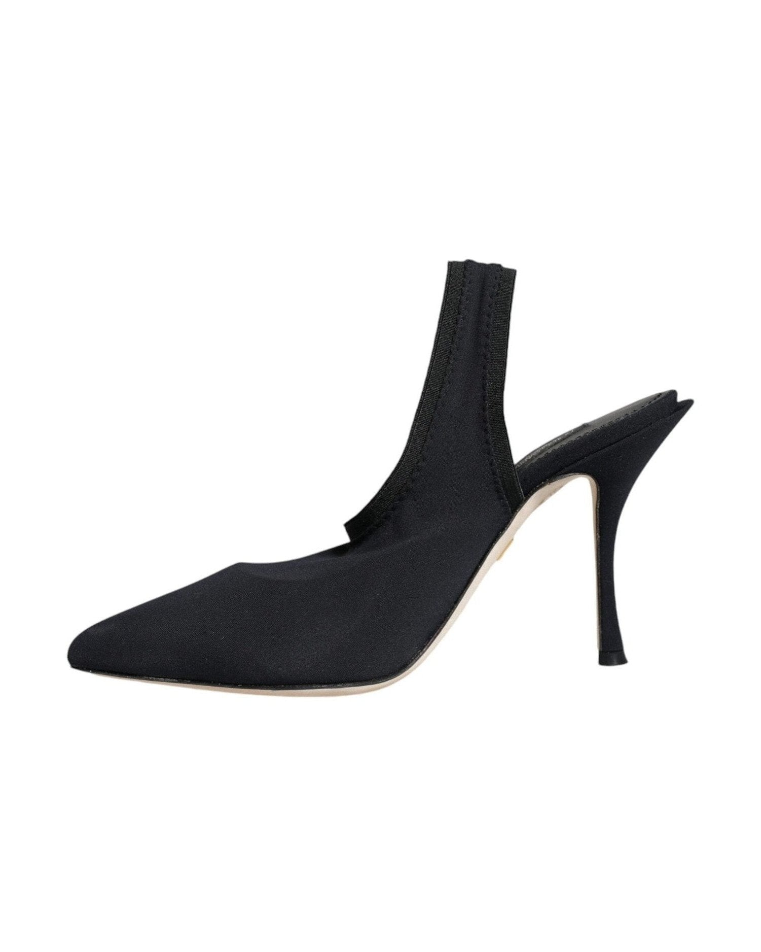 Dolce & Gabbana Black Jersey Stretch Heels Slingback Shoes Heels