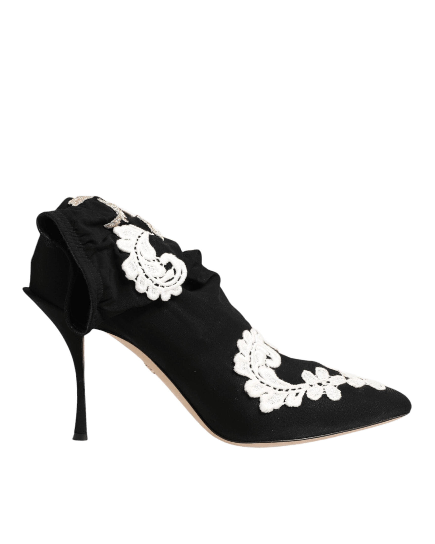 Dolce & Gabbana Black Jersey White Embroidered Stiletto Boots Shoes Glam Steals