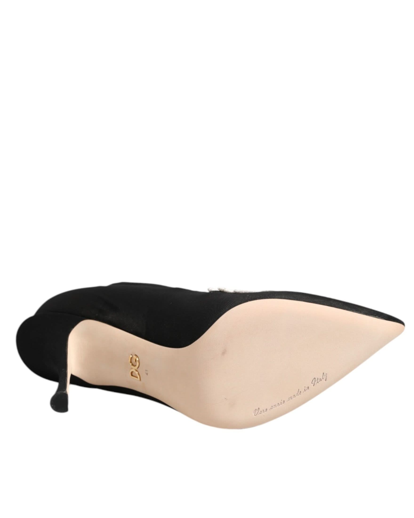 Dolce & Gabbana Black Jersey White Embroidered Stiletto Boots Shoes Boots