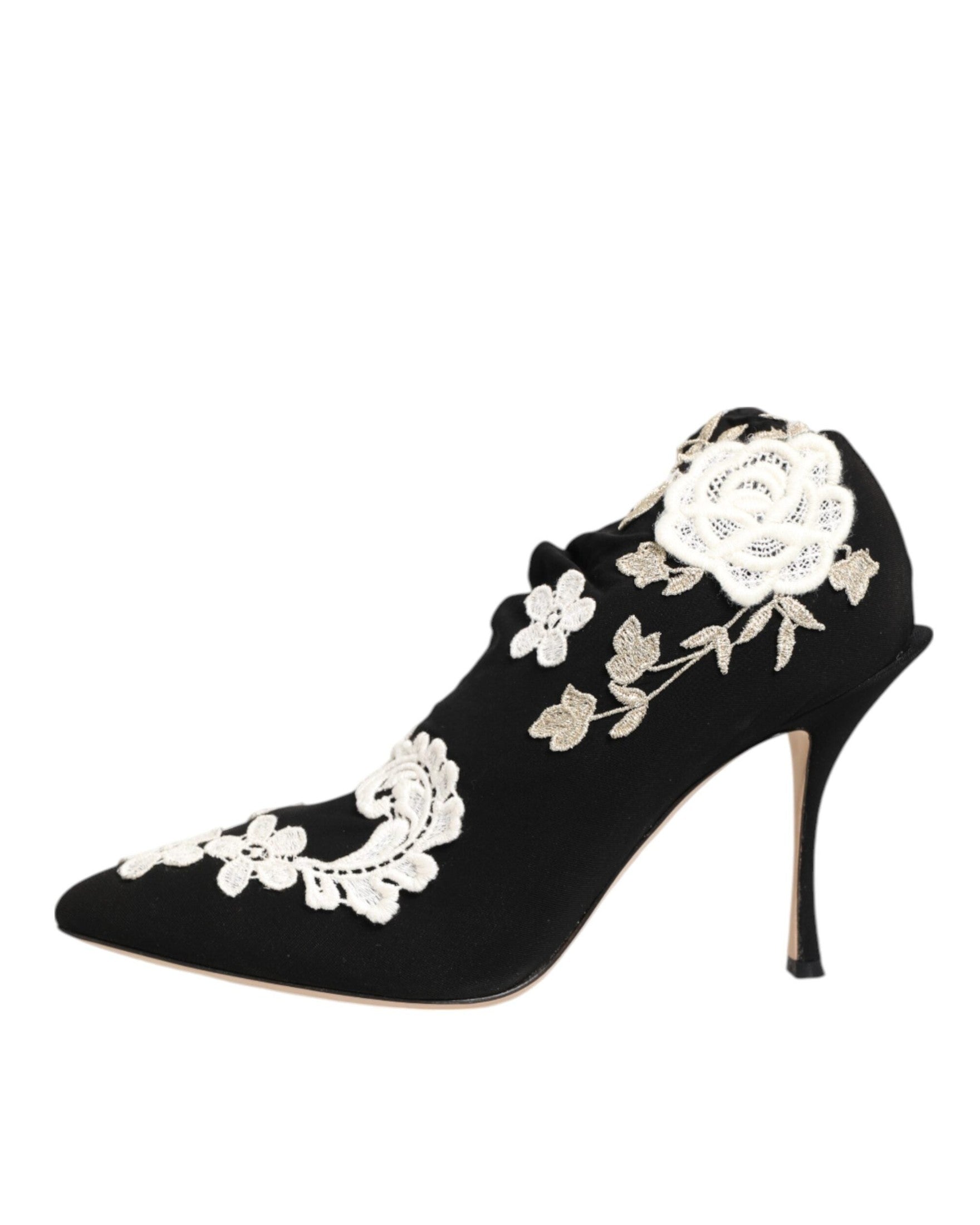 Dolce & Gabbana Black Jersey White Embroidered Stiletto Boots Shoes Glam Steals