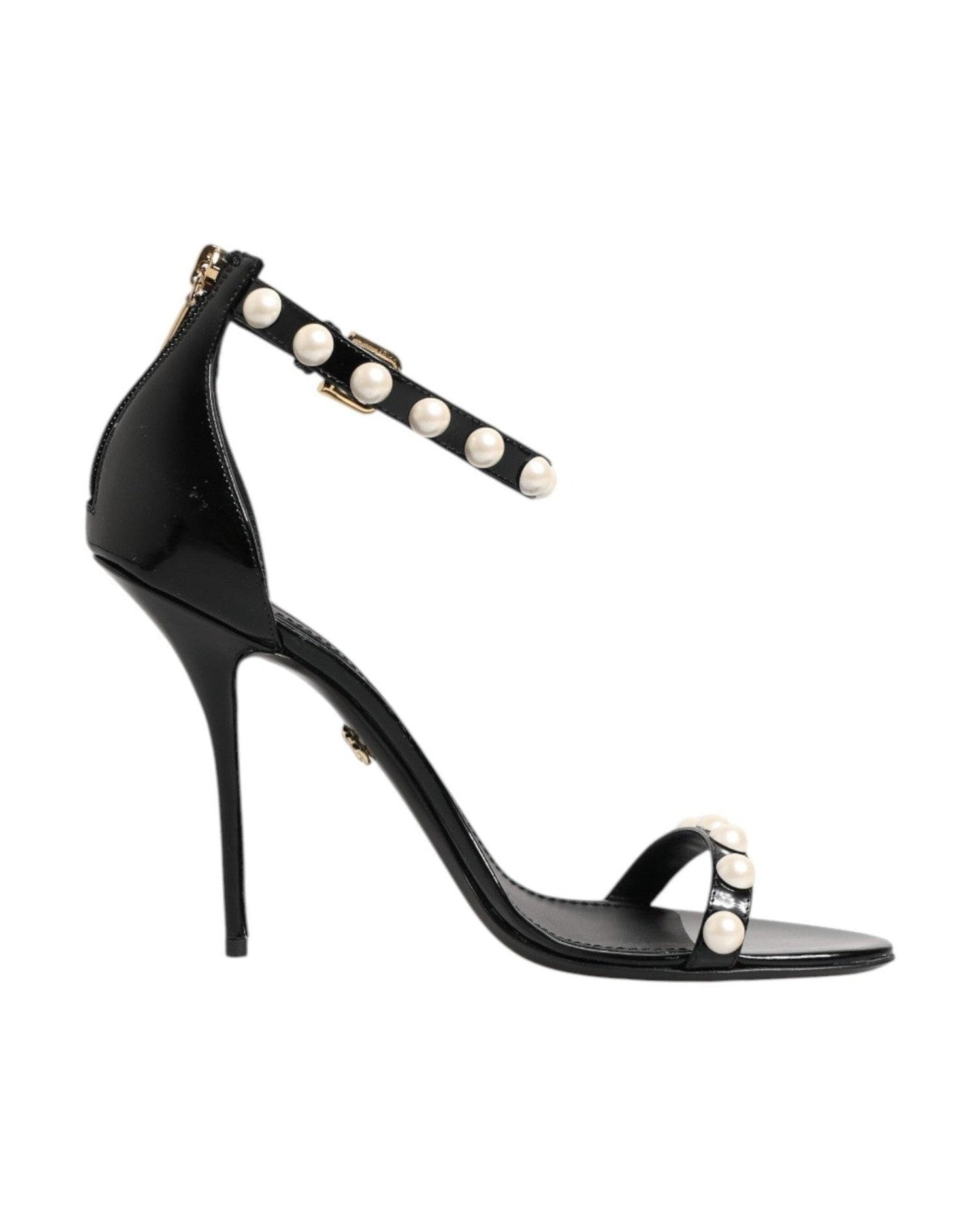 Dolce & Gabbana Black Keira Pearl Embellished Sandals Heels