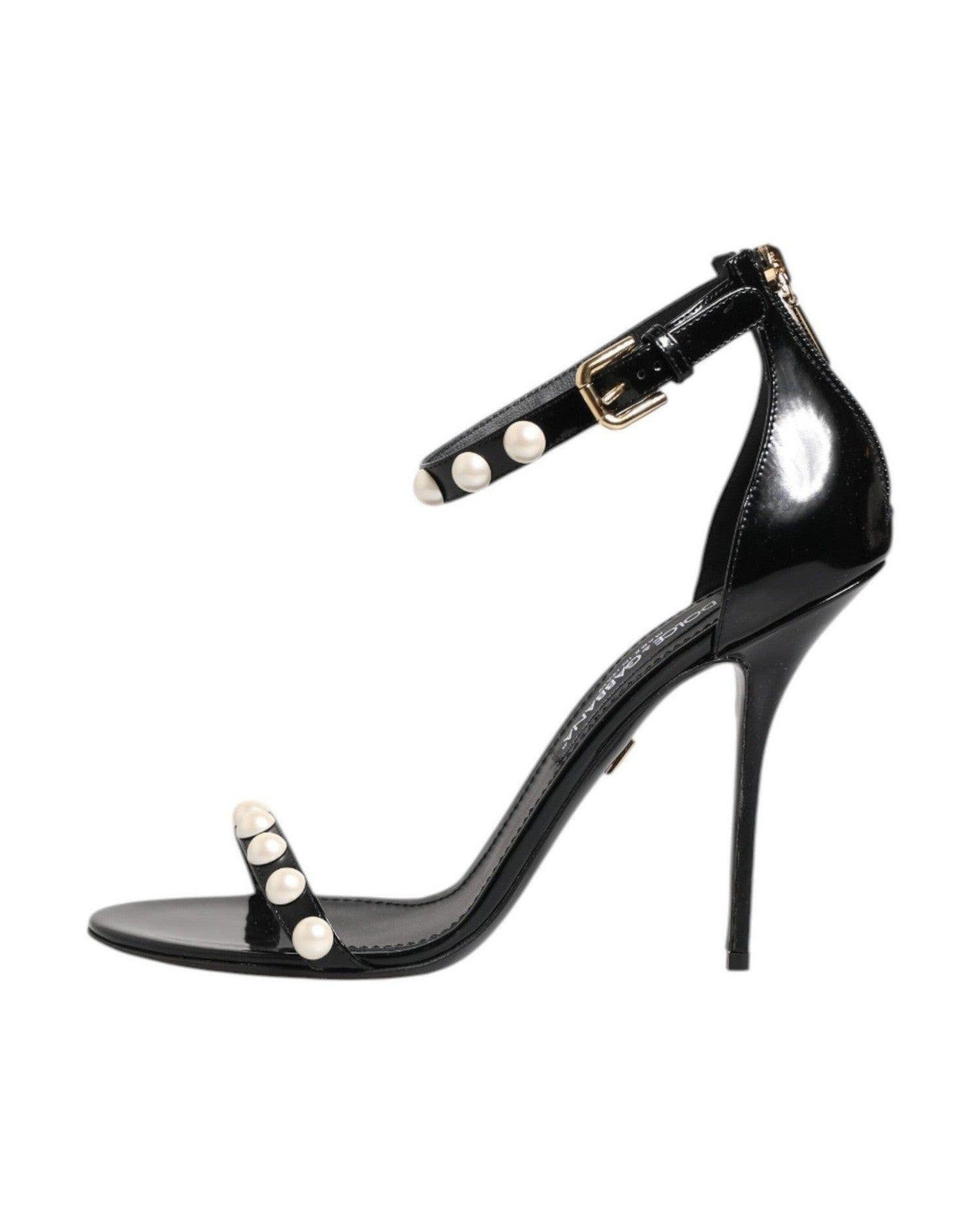 Dolce & Gabbana Black Keira Pearl Embellished Sandals Heels