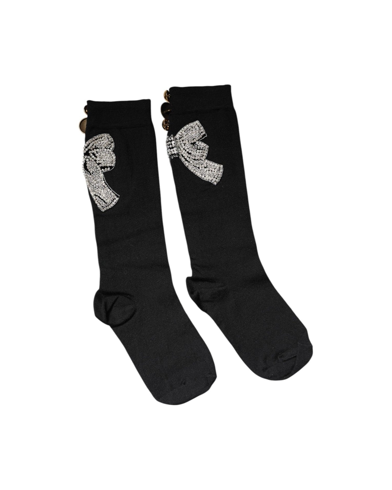 Dolce & Gabbana Black Knit Floral Crystal Embellishment Socks Glam Steals