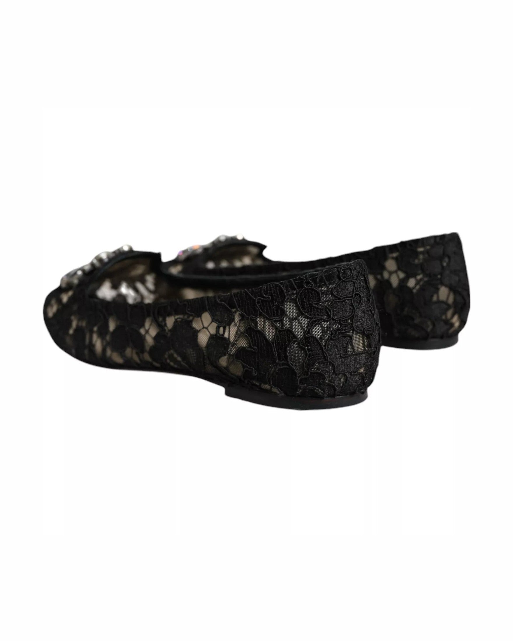 Dolce & Gabbana Black Lace Crystal Ballet Flats Loafer Shoes Flats