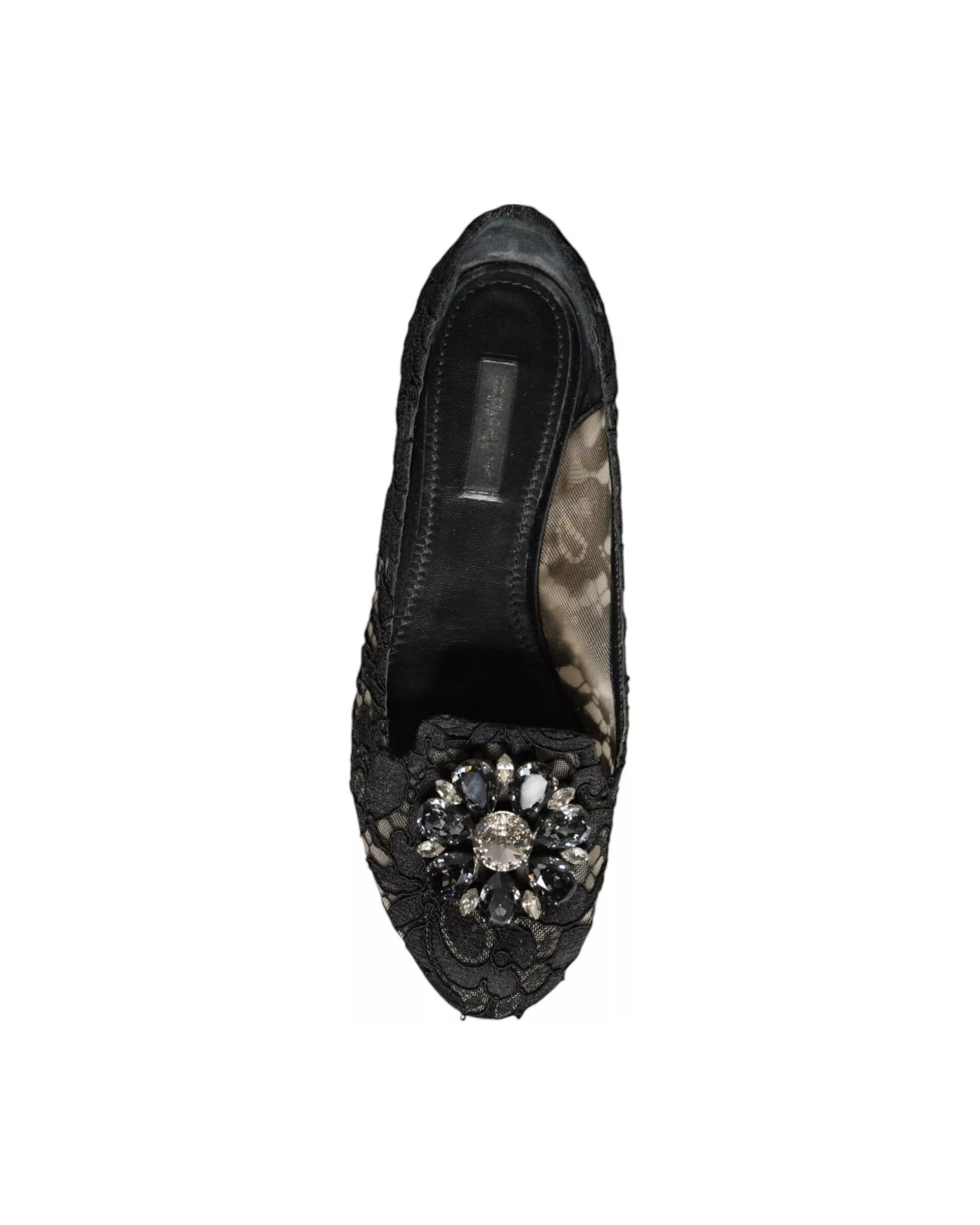 Dolce & Gabbana Black Lace Crystal Ballet Flats Loafer Shoes Flats