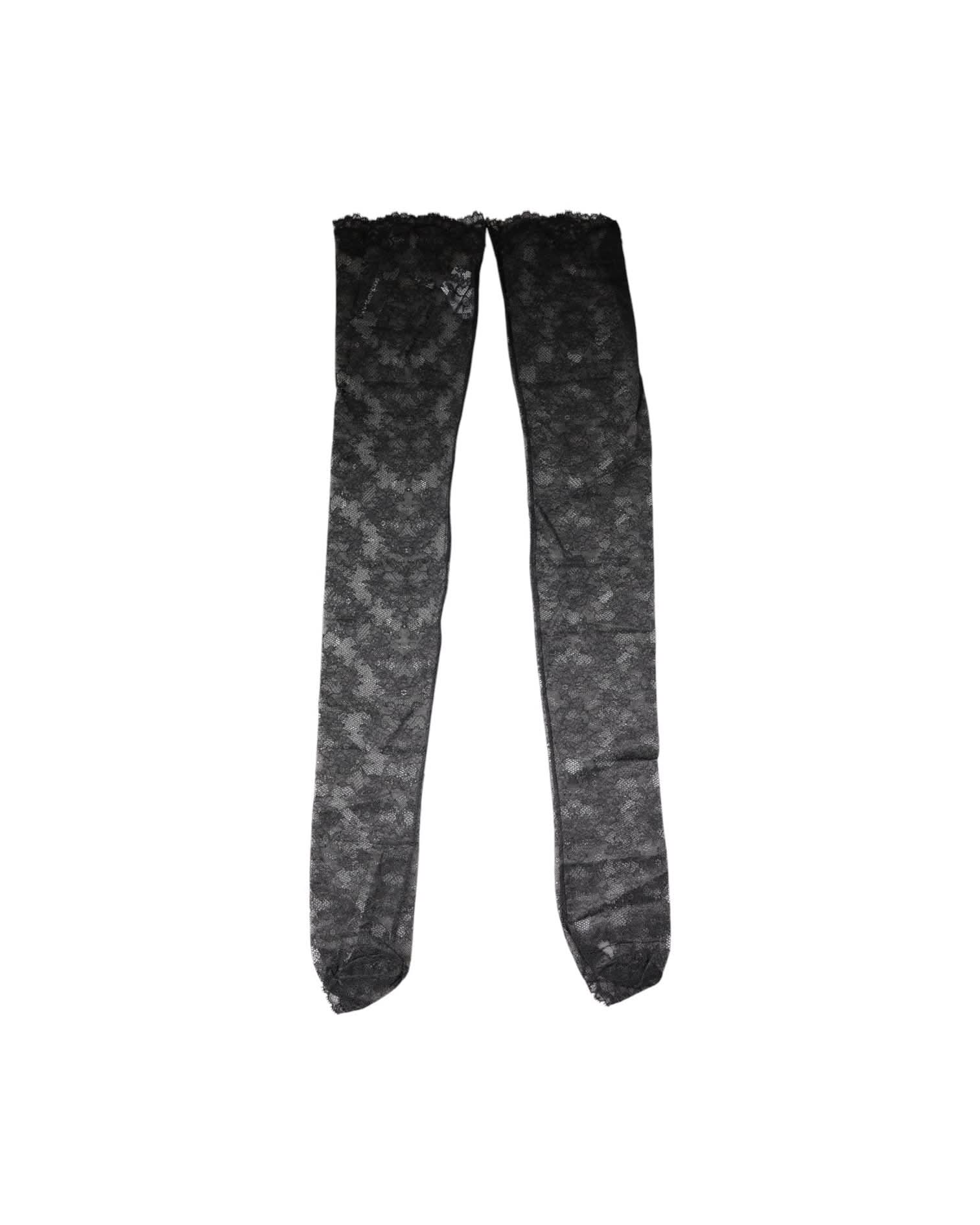 Dolce & Gabbana Black Lace Floral Cotton Stretch Stockings Socks Socks