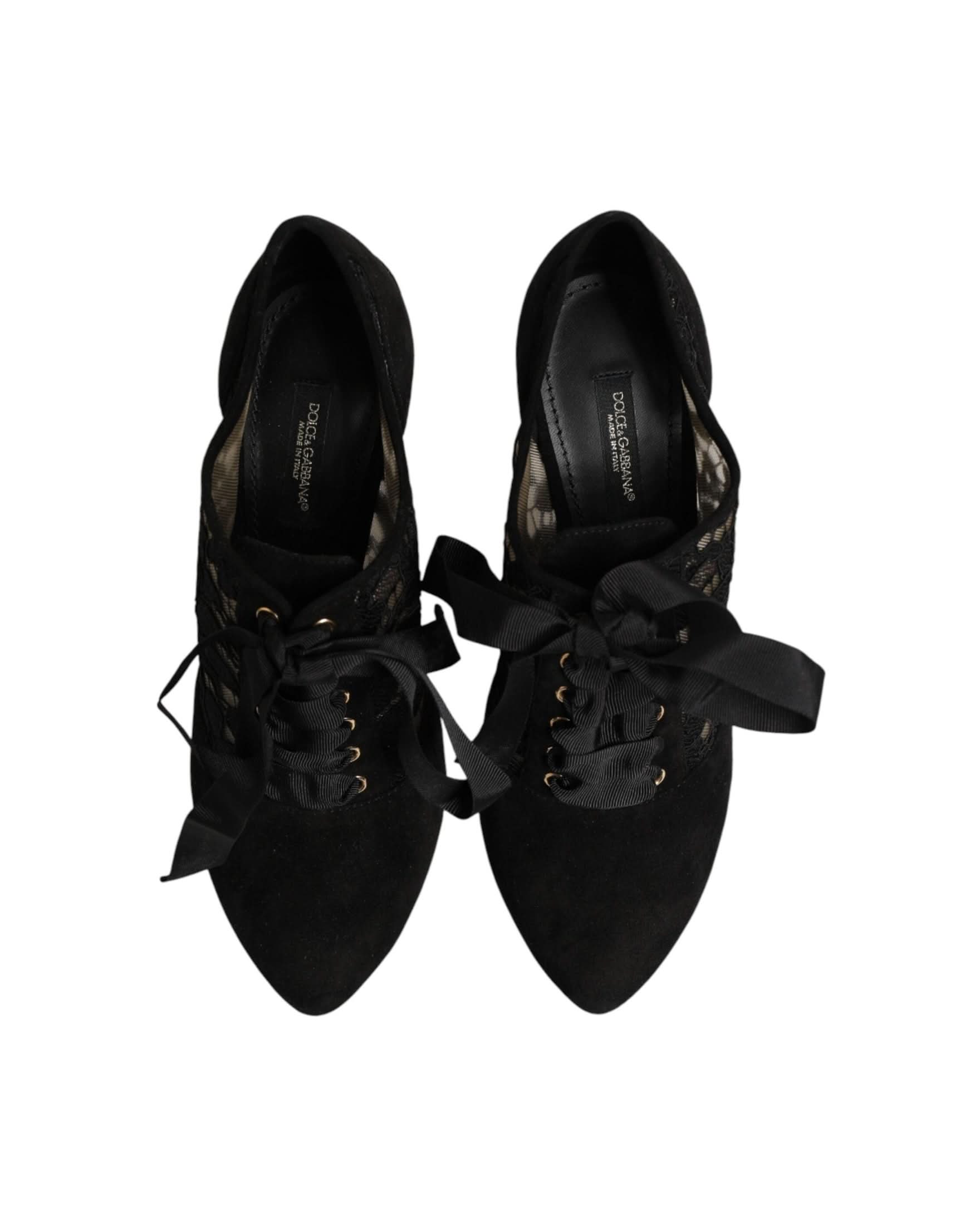 Dolce & Gabbana Black Lace Floral High Heels Ups Pumps Shoes Heels