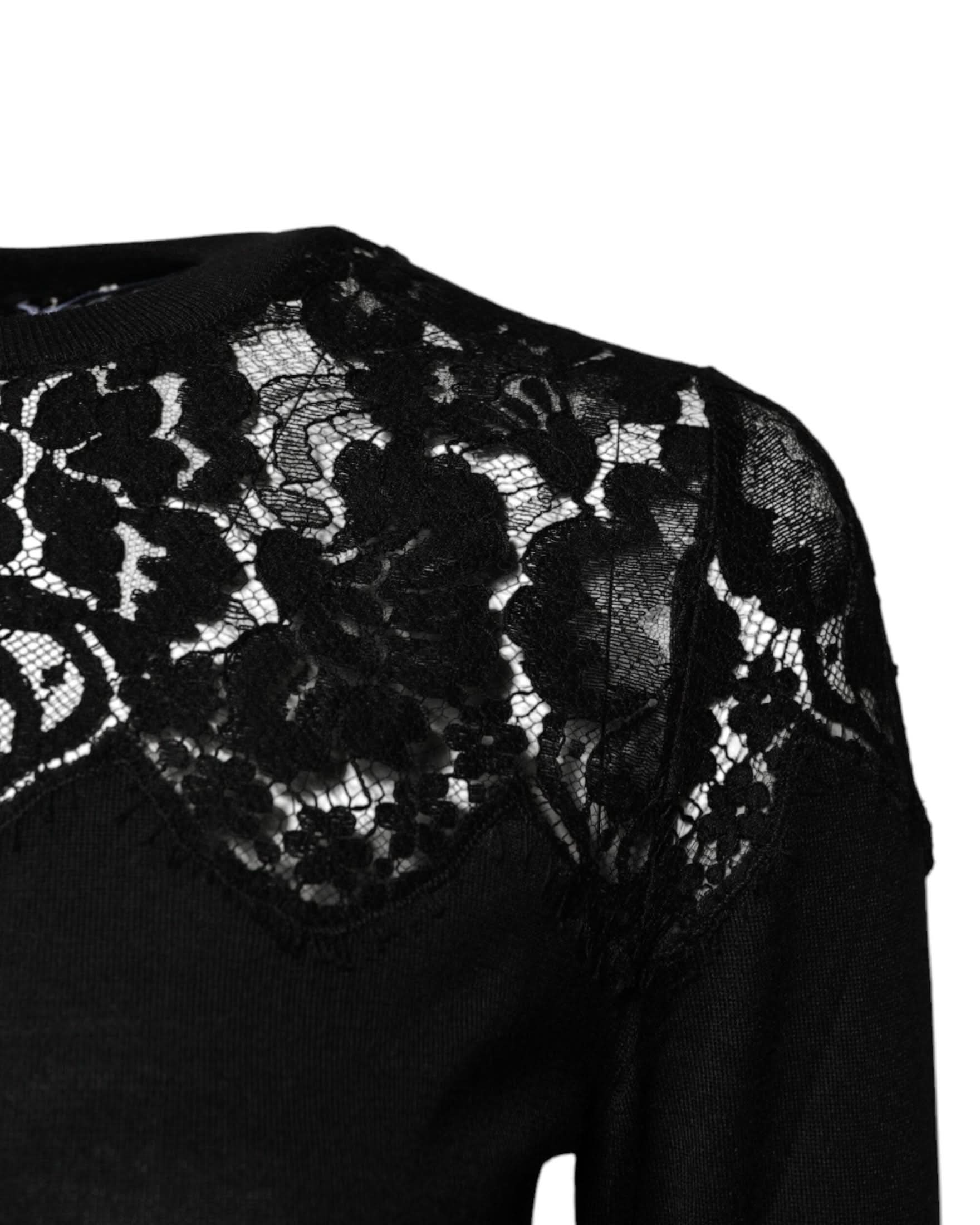 Dolce & Gabbana Black Lace Floral Long Sleeves Blouse Top Blouses