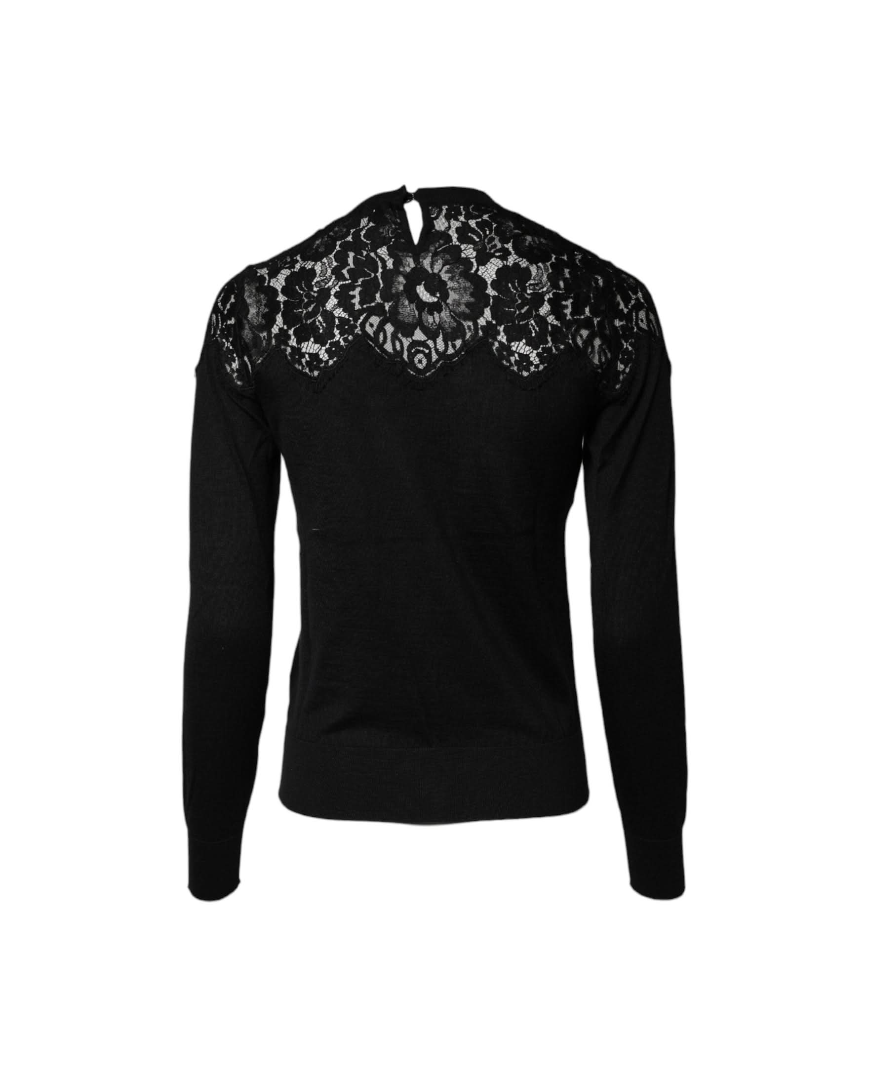 Dolce & Gabbana Black Lace Floral Long Sleeves Blouse Top Blouses