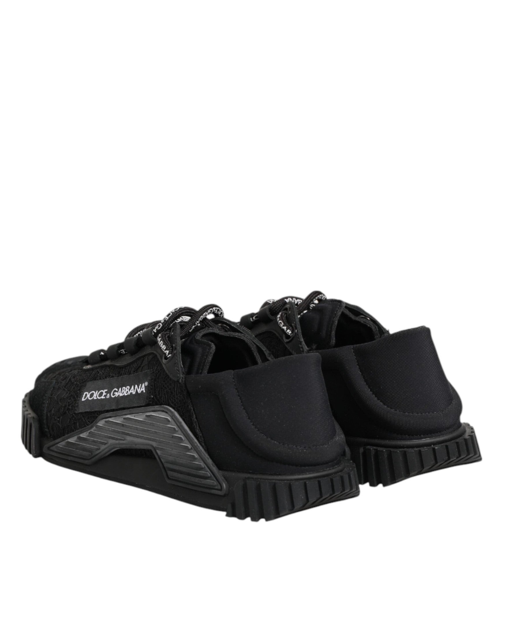 Dolce & Gabbana Black Lace Logo Low Top Ns1 Sneakers Shoes Glam Steals
