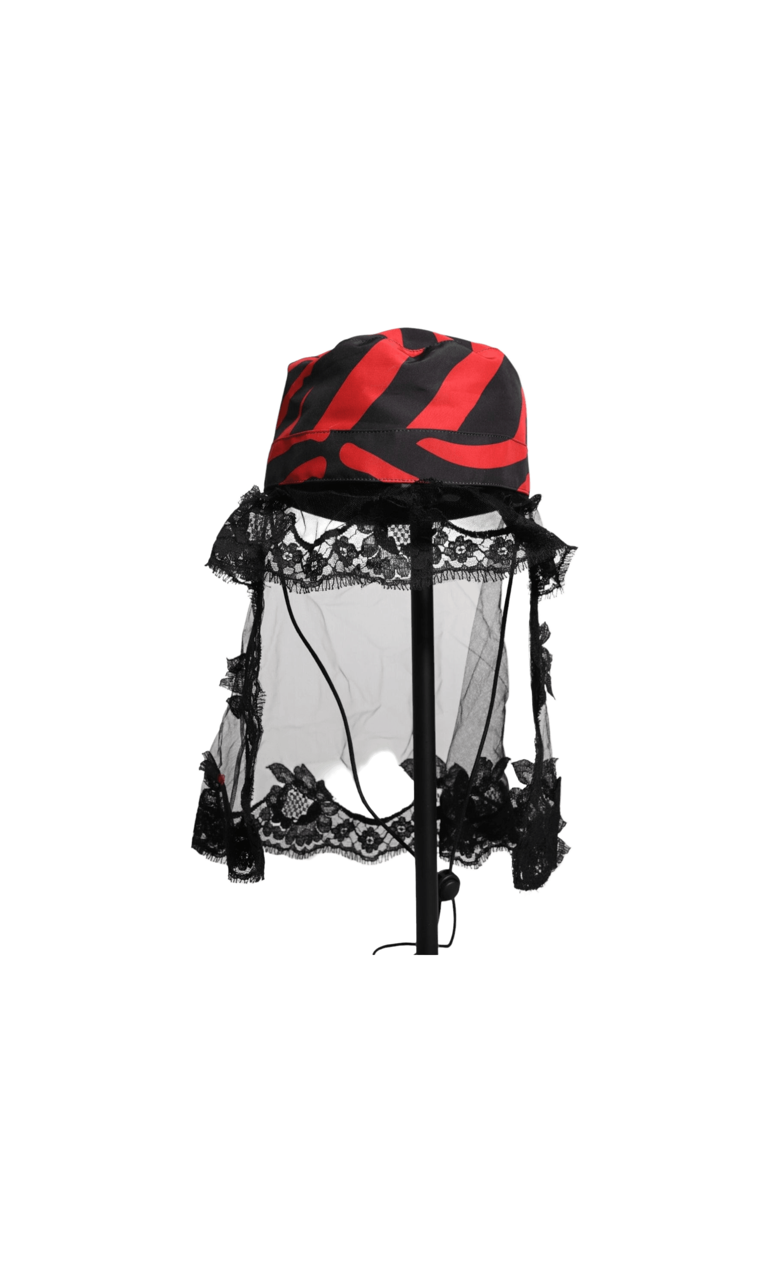 Dolce & Gabbana Black Lace Red Stripes Tulle Bucket Hat Glam Steals